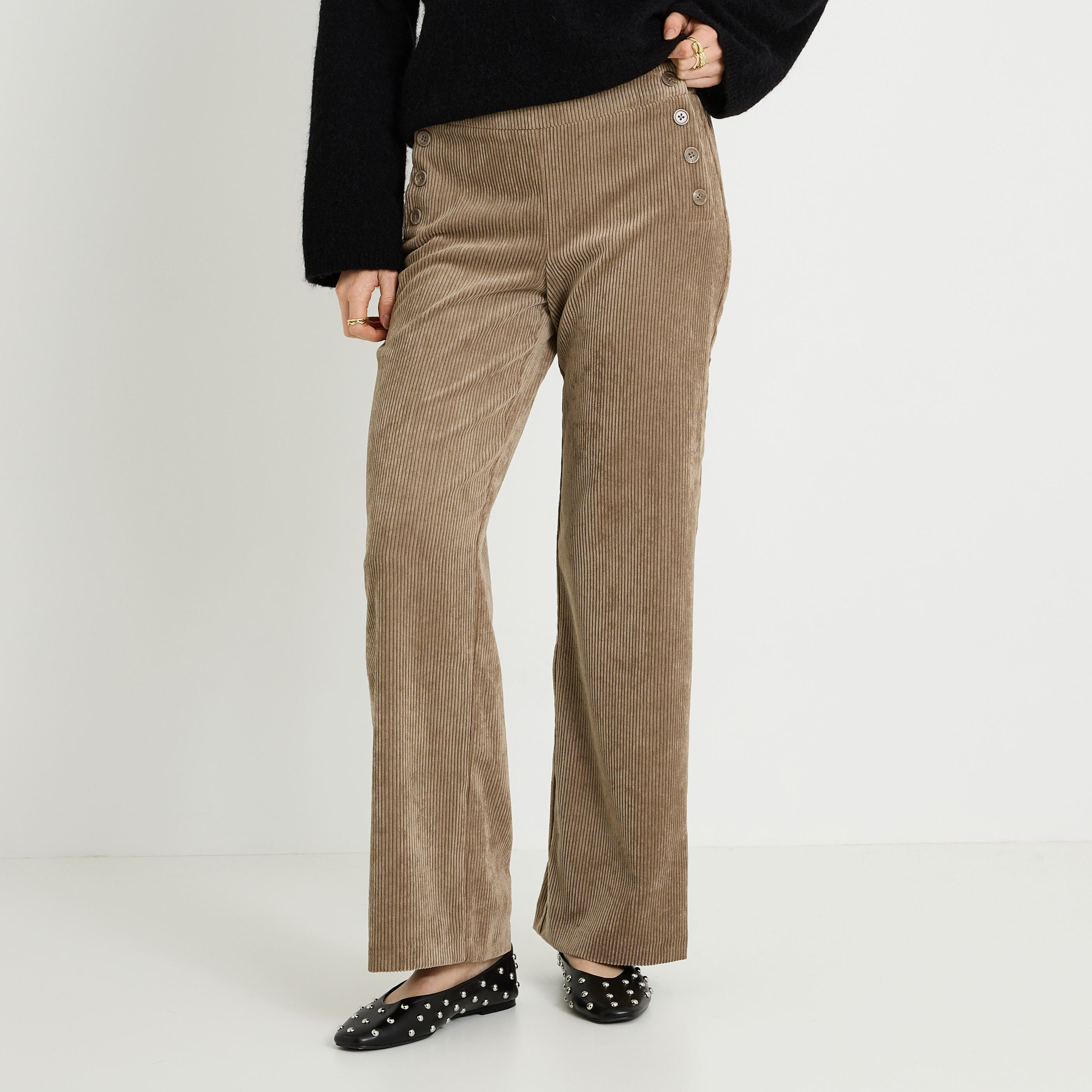 Pantalon &agrave; pont en velours femme