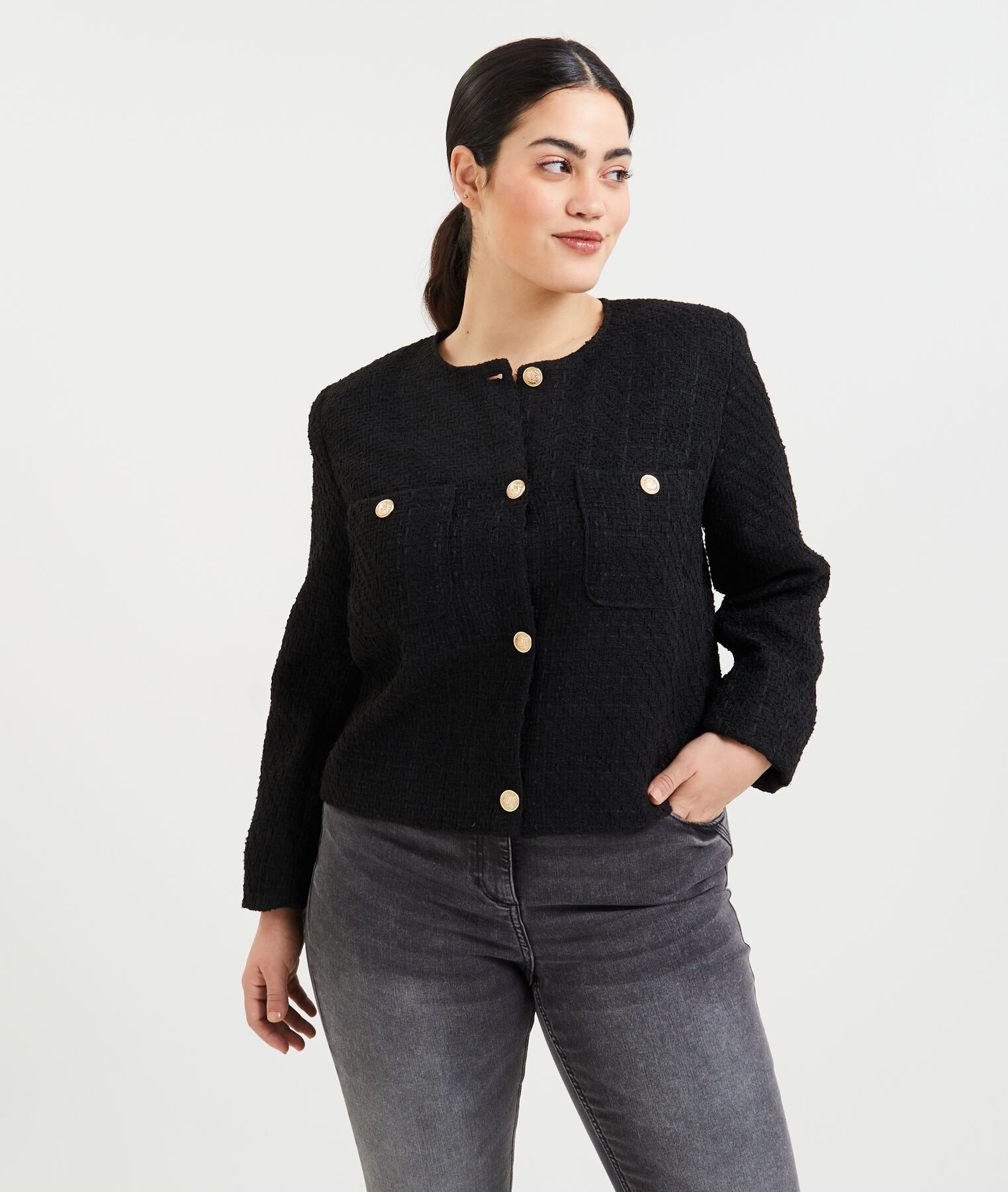 Veste en tweed boutonnée femme