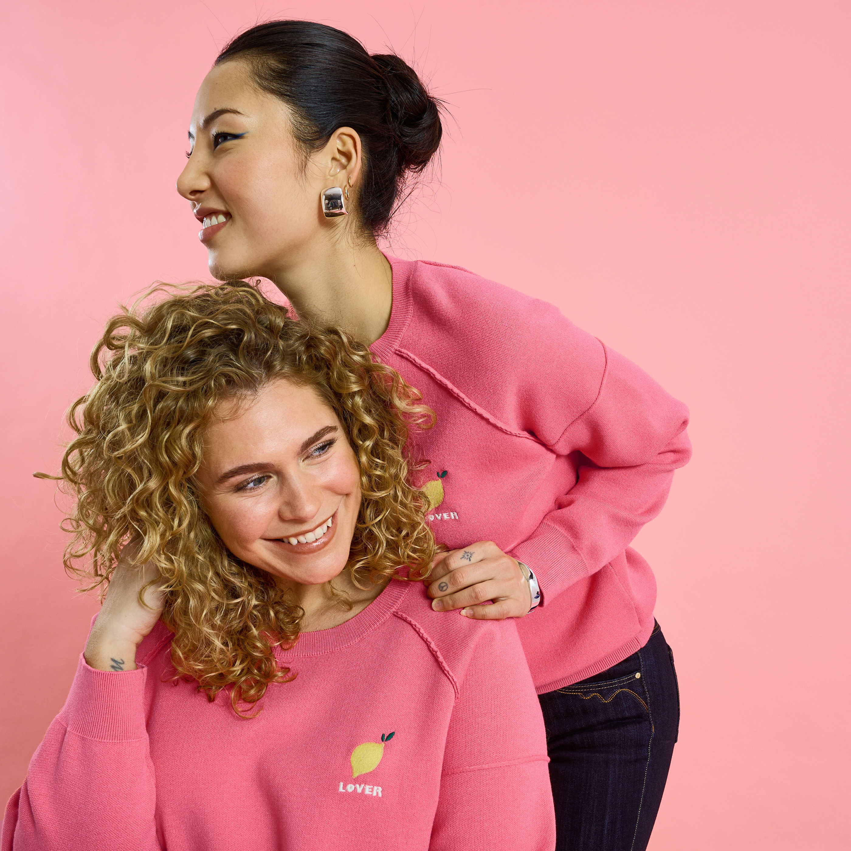 Pull col rond broderie citron femme