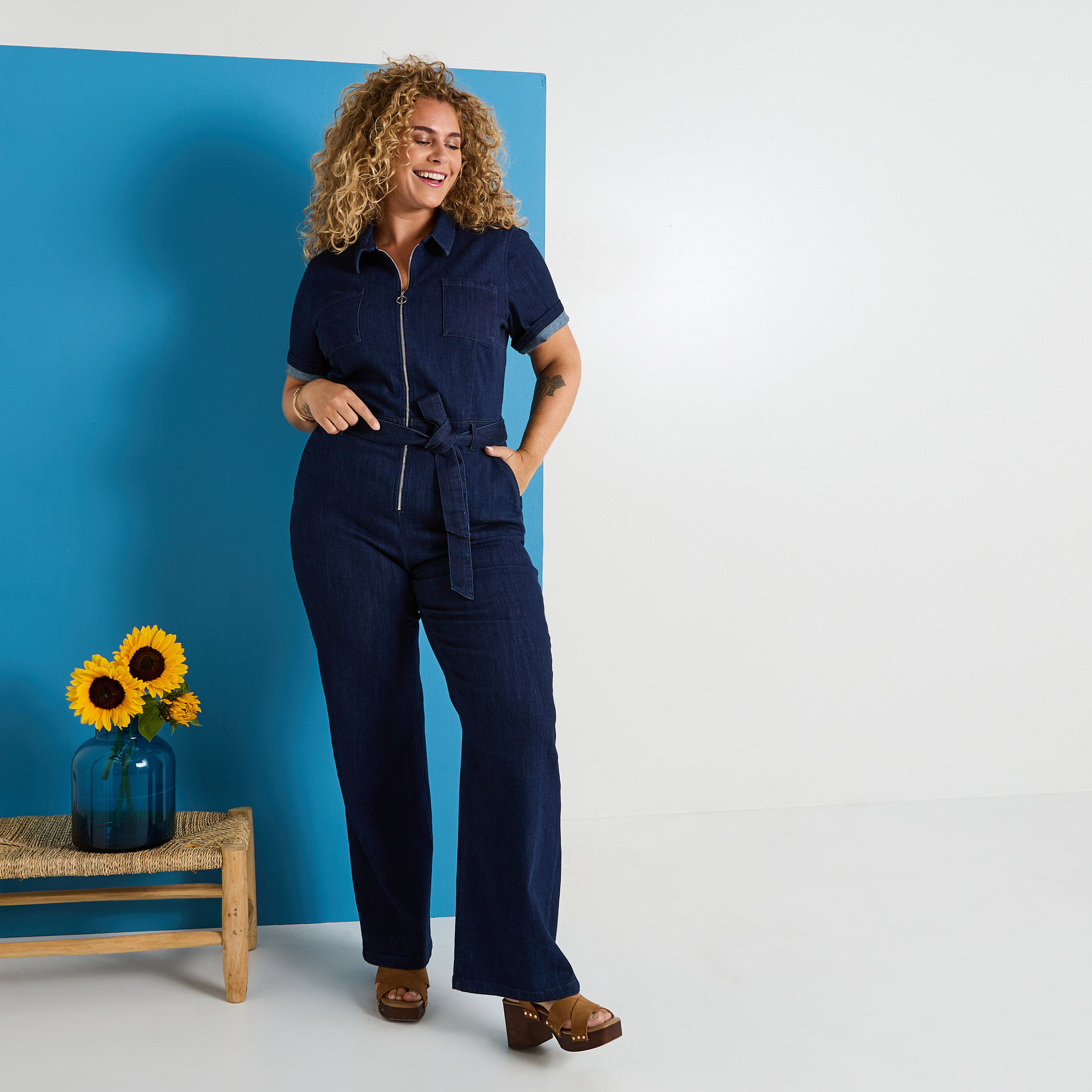 Combinaison longue en denim femme