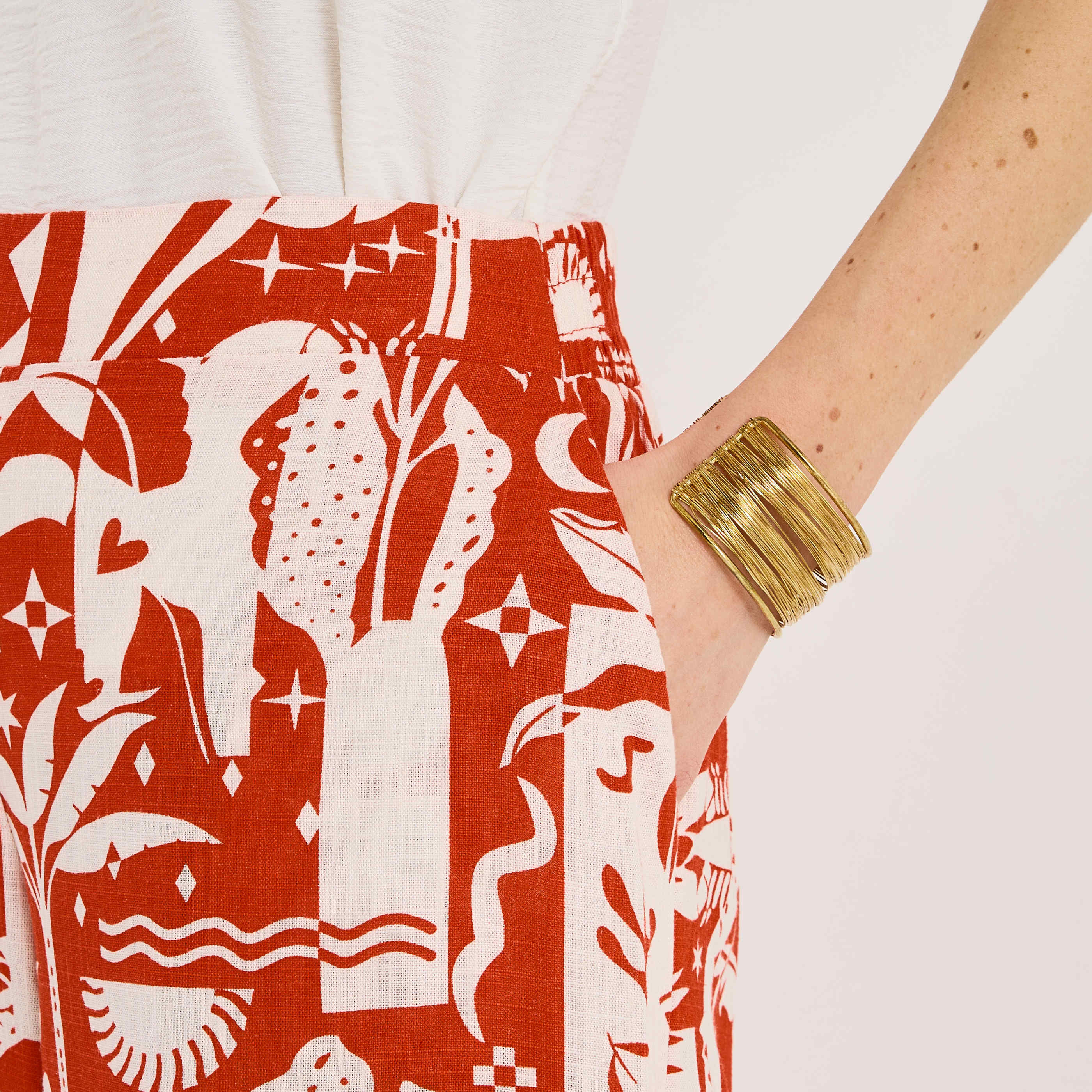 Pantalon large imprim&eacute; femme