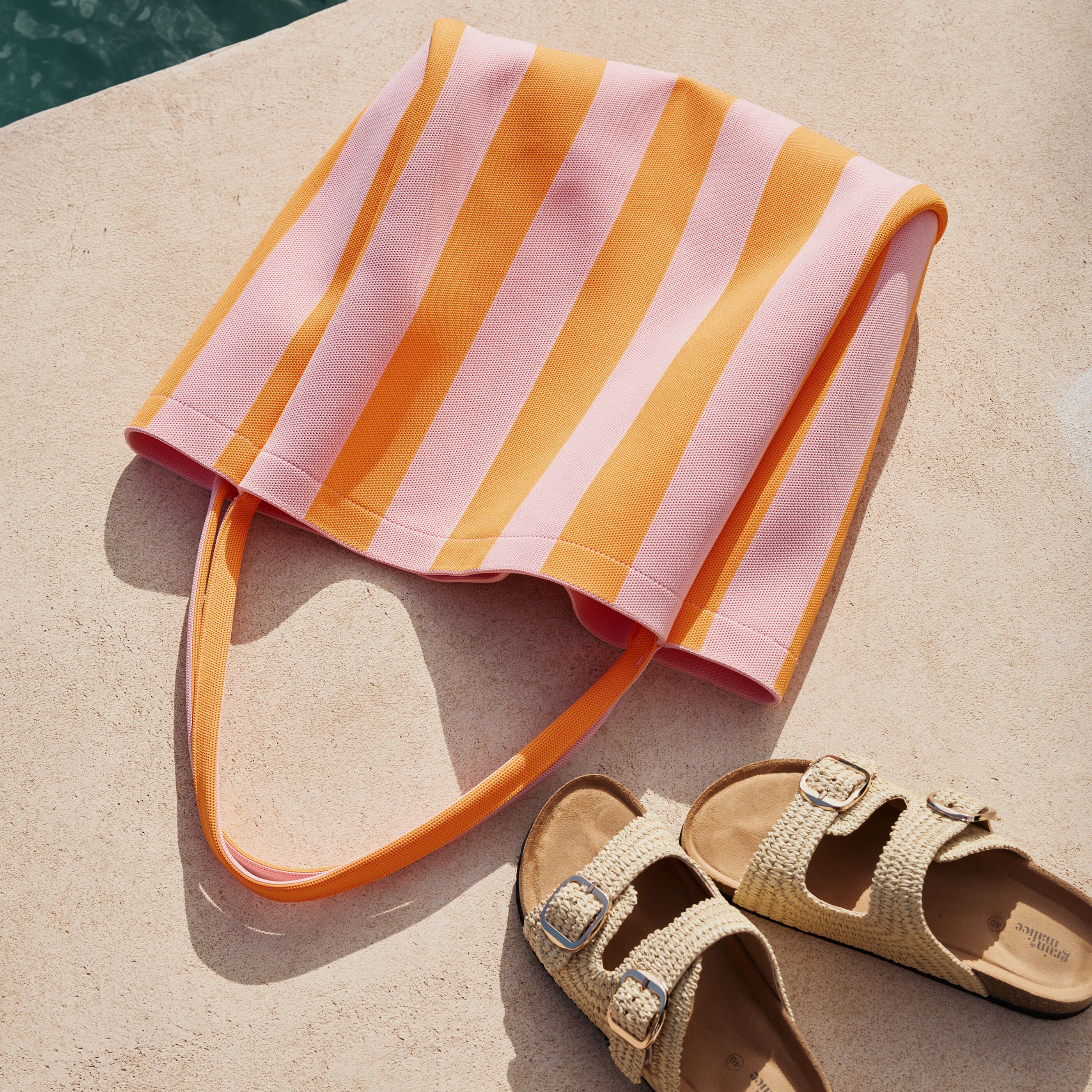 Grand sac de plage ray&eacute; bicolore femme