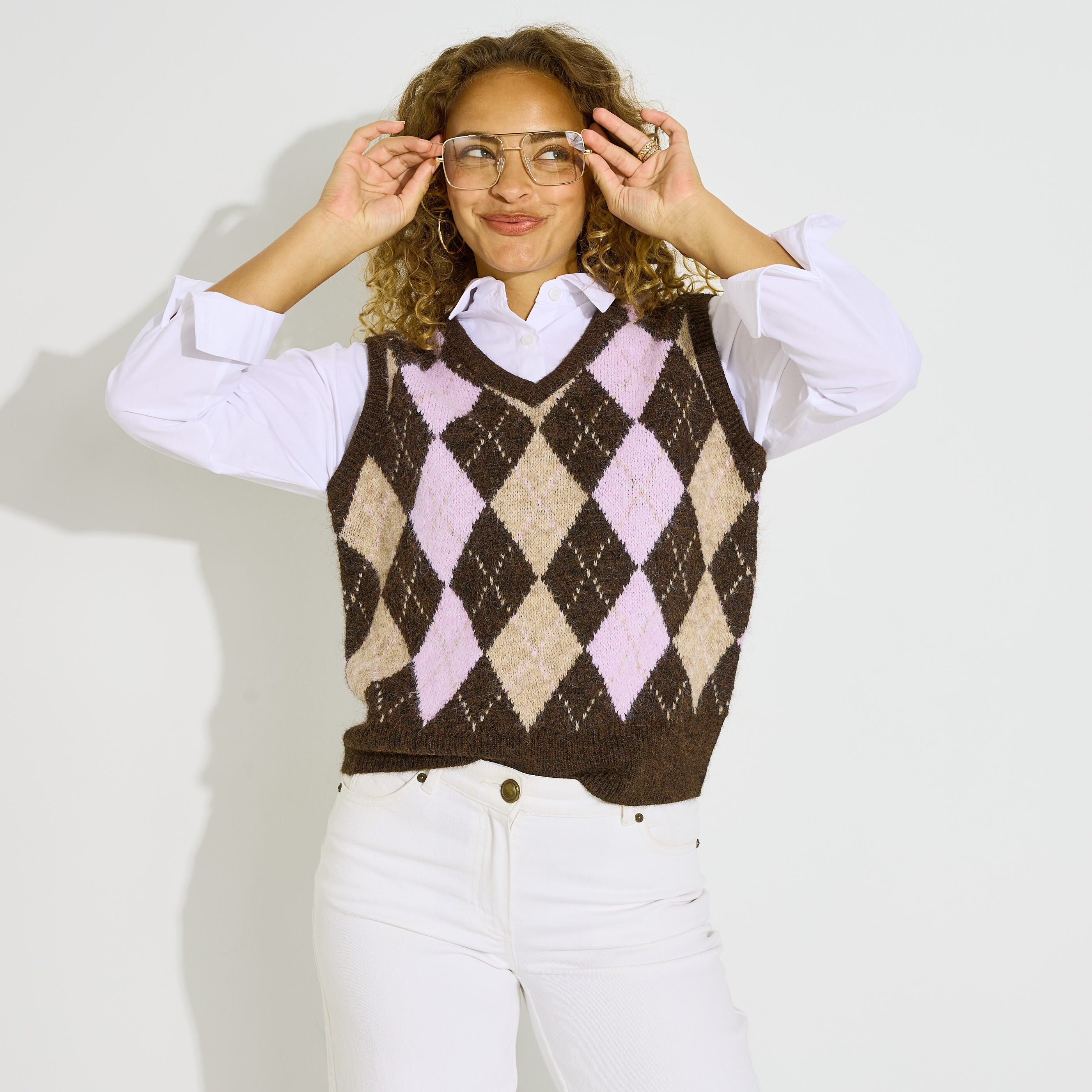 Pull 2 en 1 motif losanges femme