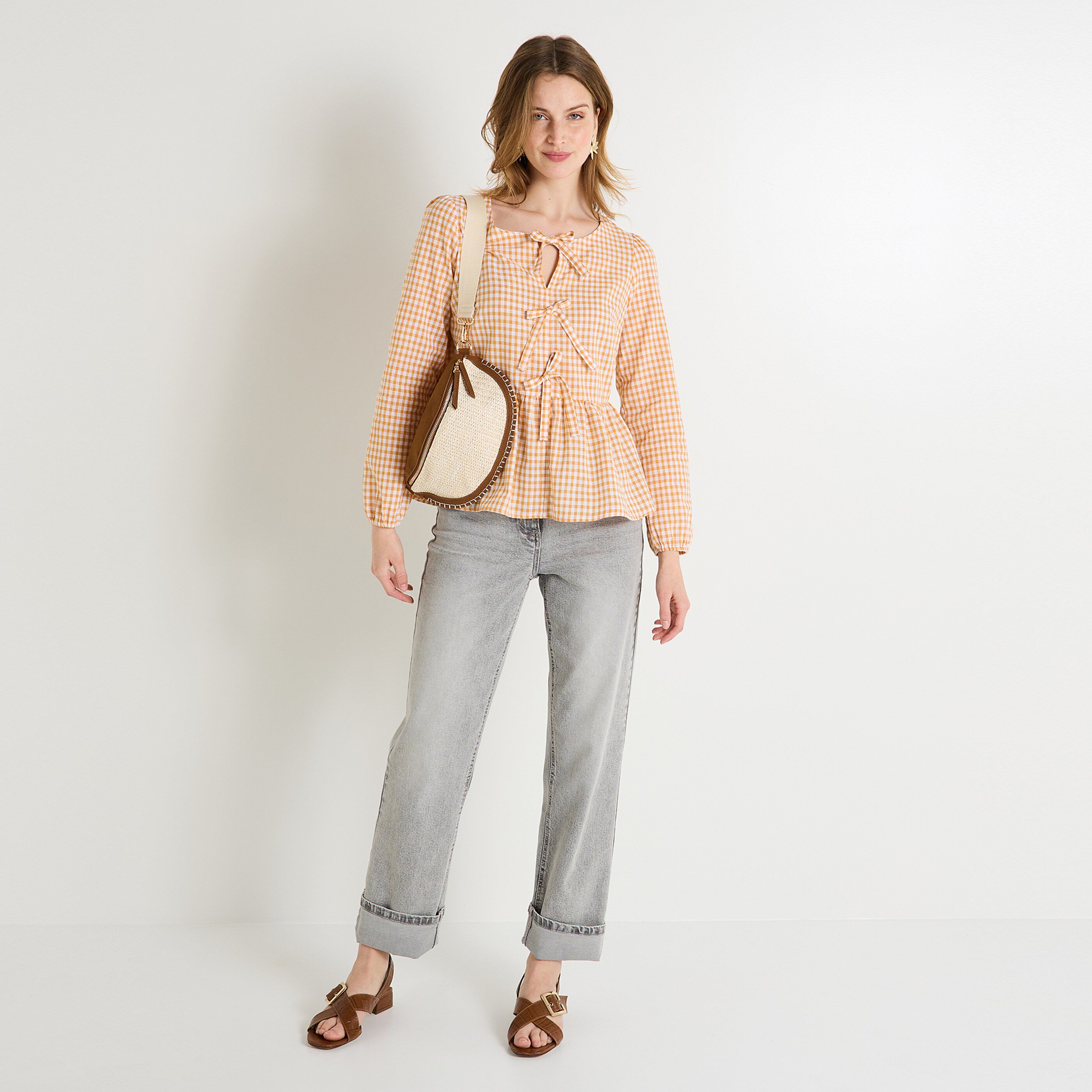 Blouse vichy &agrave; n&oelig;uds femme