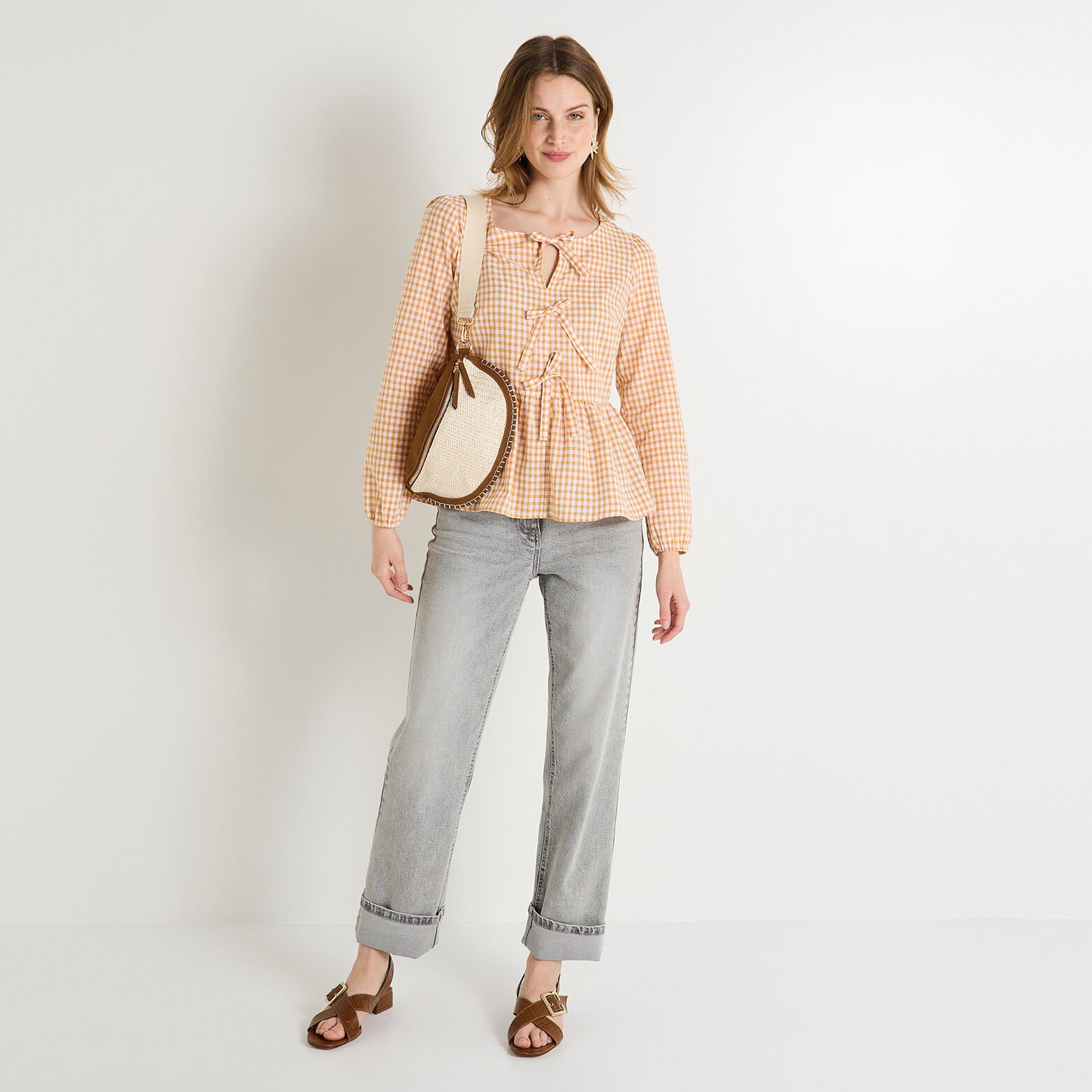 Blouse vichy à nœuds femme