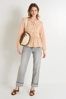 Blouse vichy à nœuds femme
