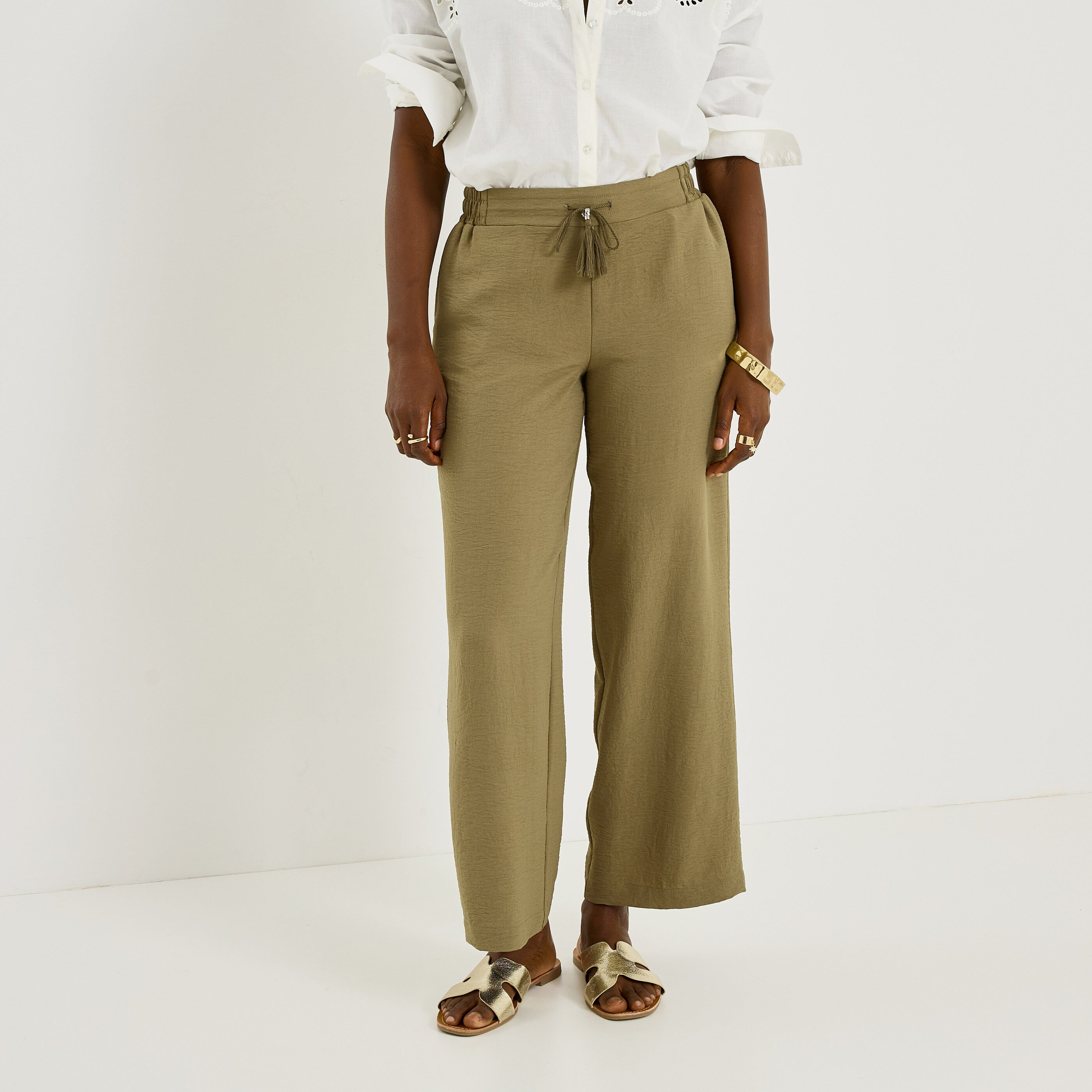 Pantalon fluide taille &eacute;lastiqu&eacute;e femme