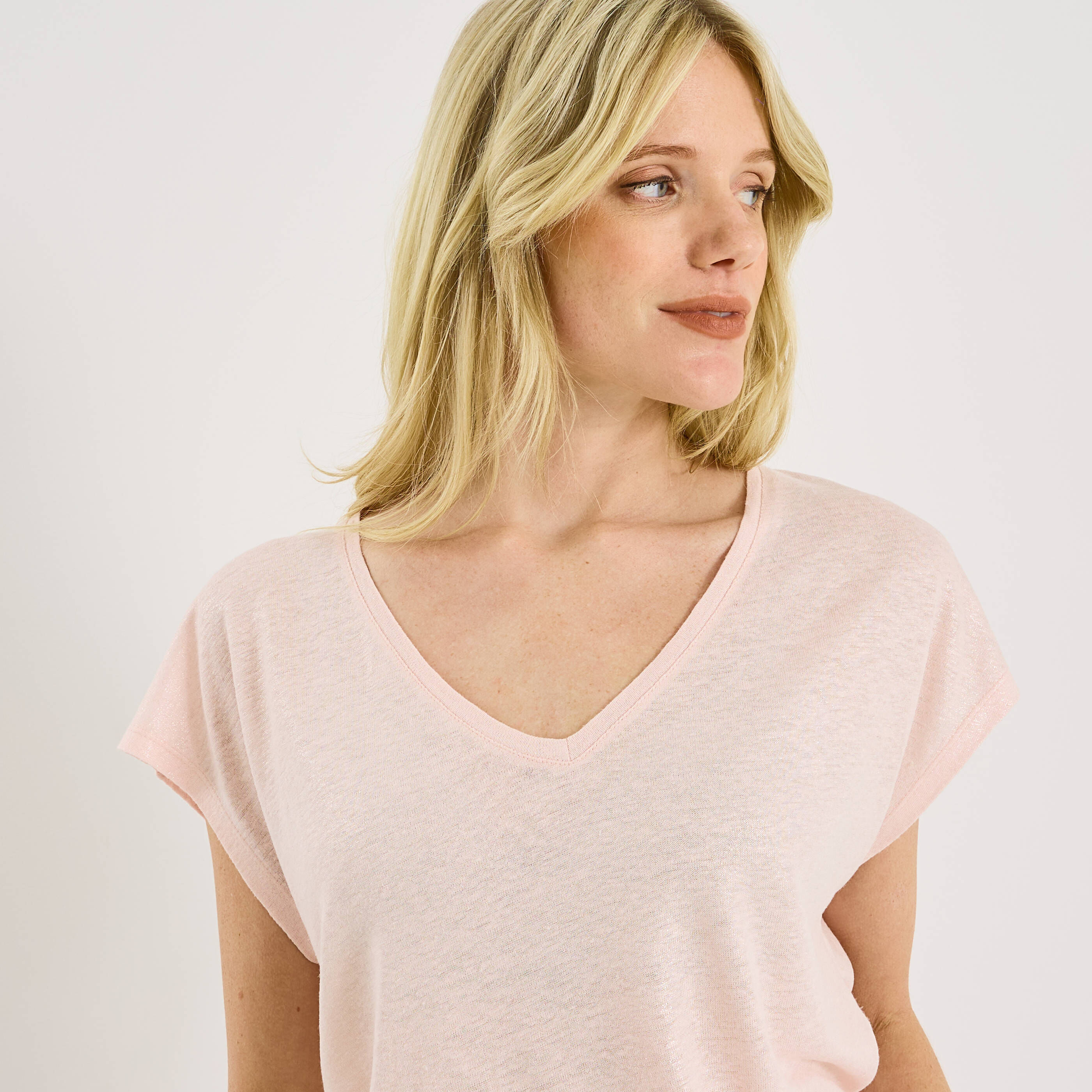 T-shirt en lin m&eacute;lang&eacute; brillant femme