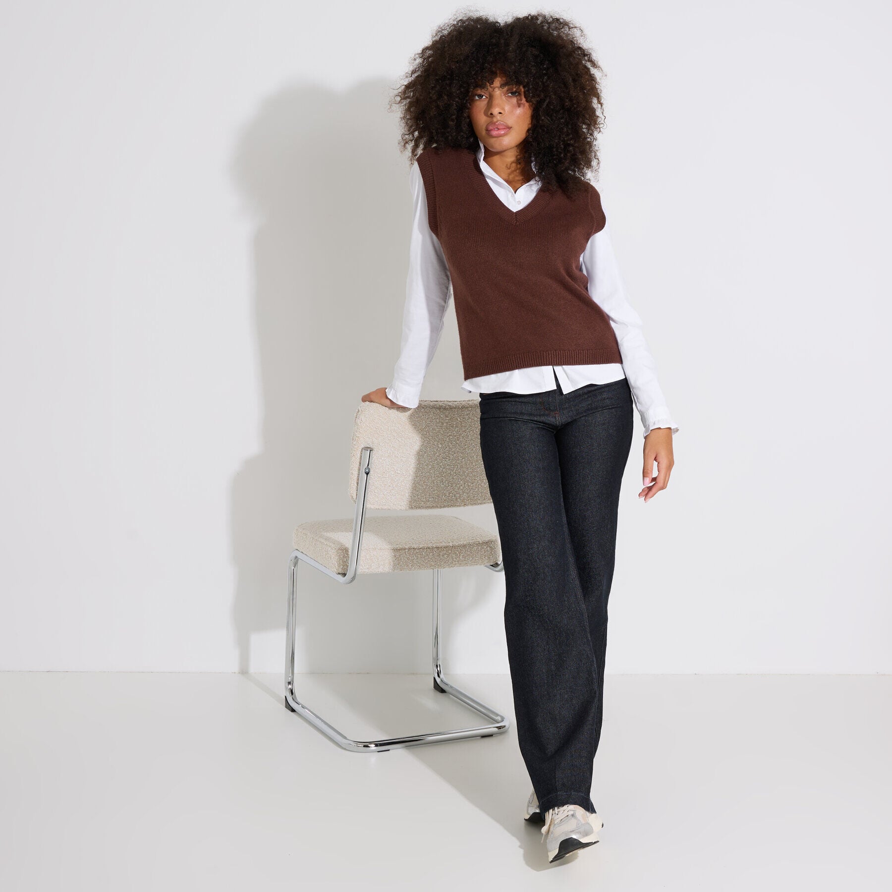Pull sans manches col V femme