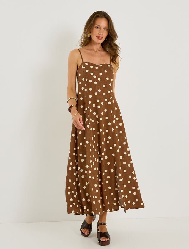 Robe longue fines bretelles motif pois 