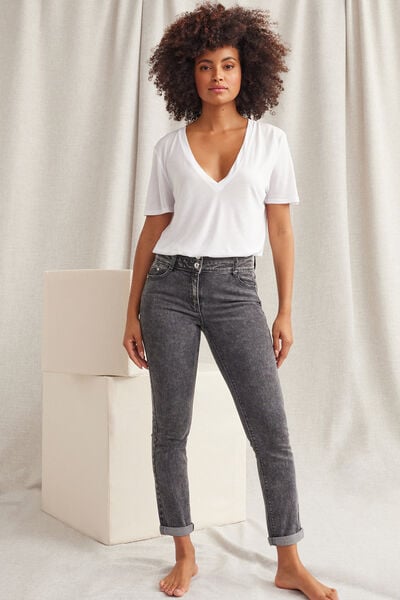 Jean raccourci taille haute femme