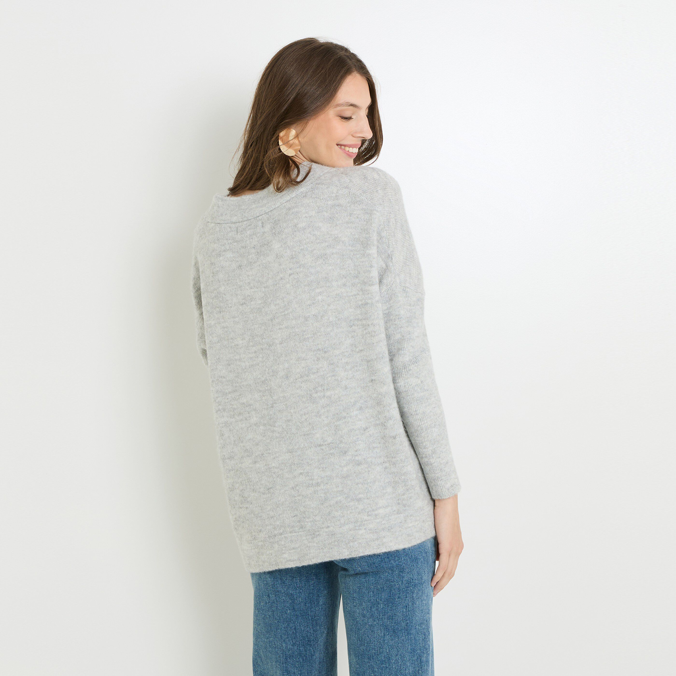 Pull col V femme