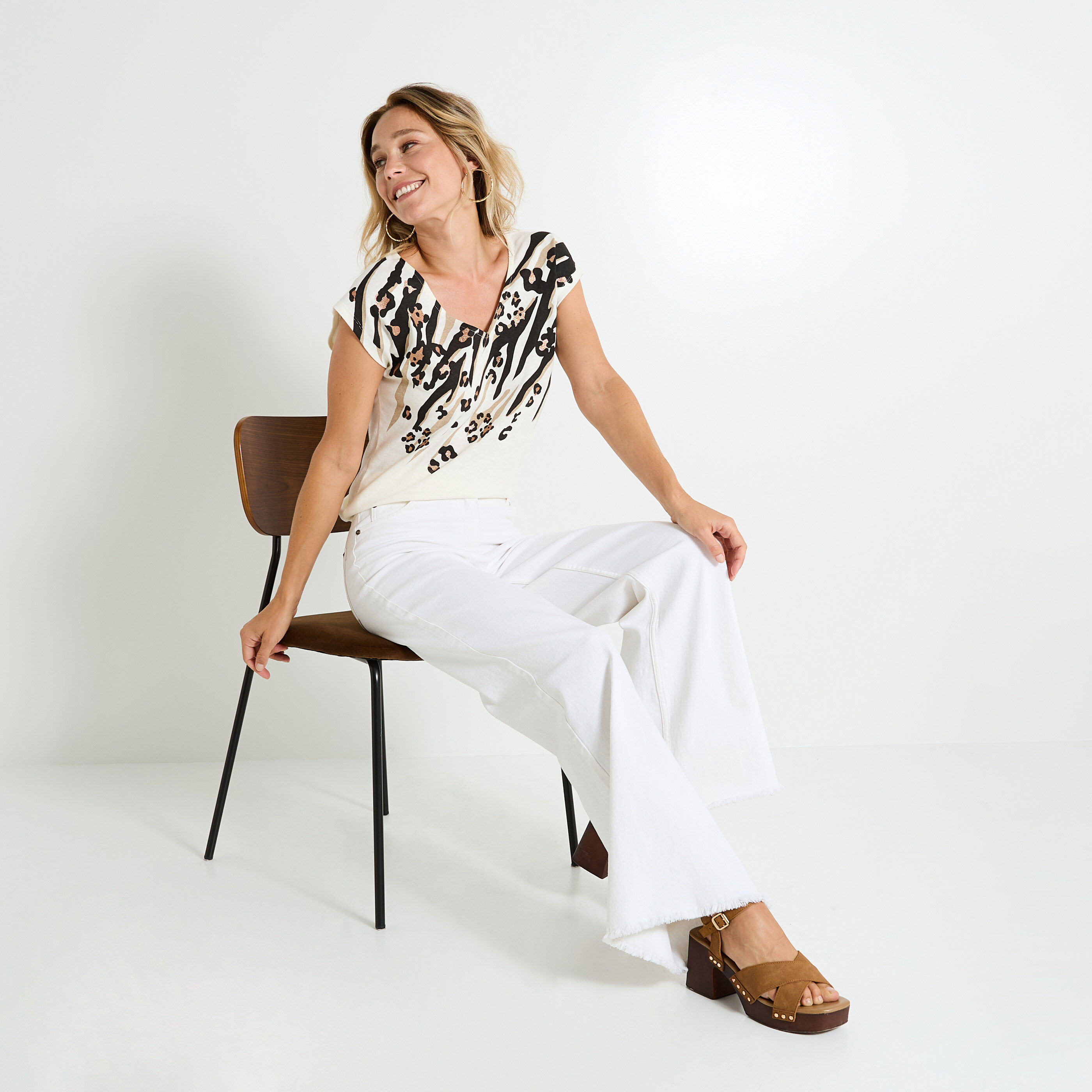 T-shirt imprim&eacute; z&eacute;br&eacute; et l&eacute;opard femme