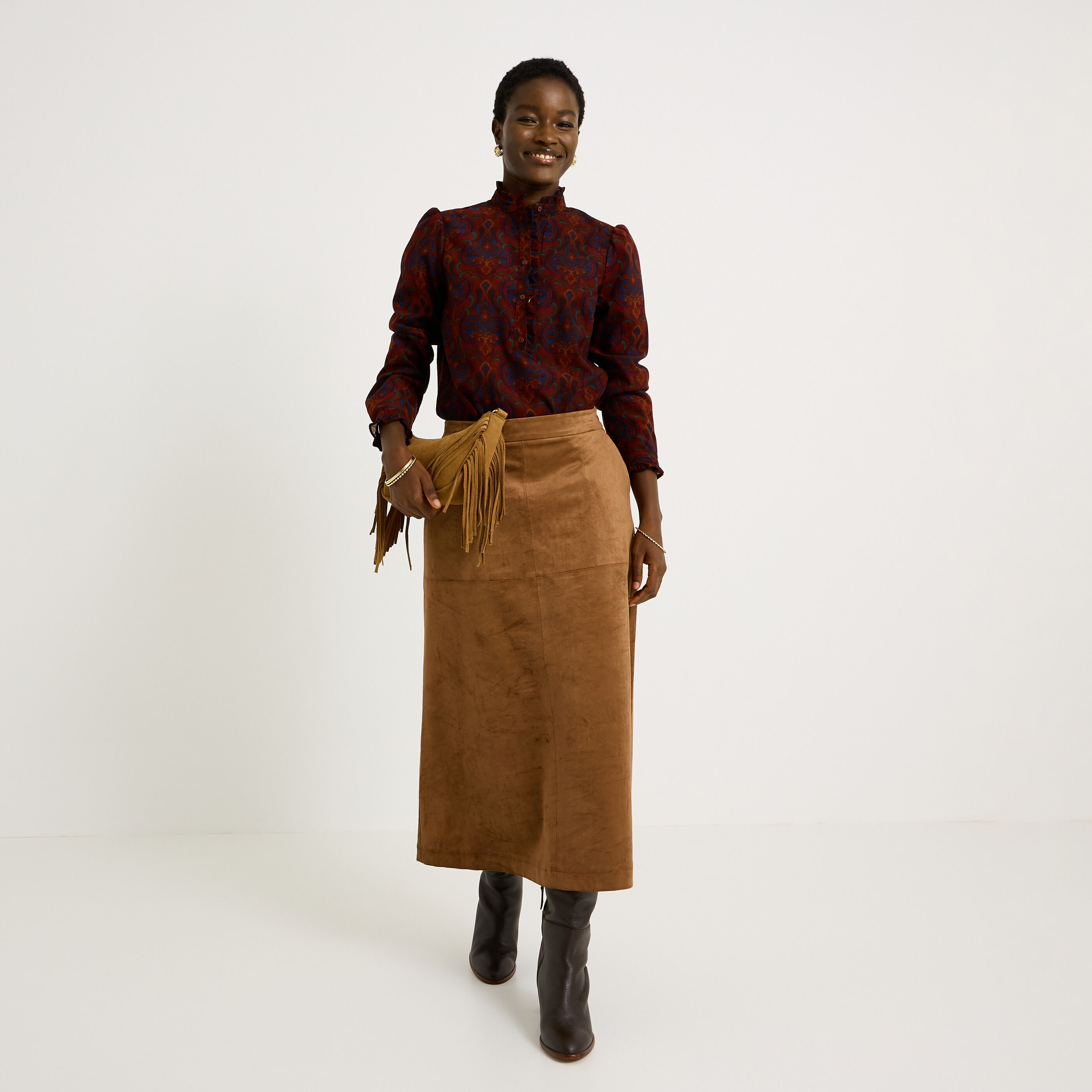 Chemise en velours imprim&eacute; femme