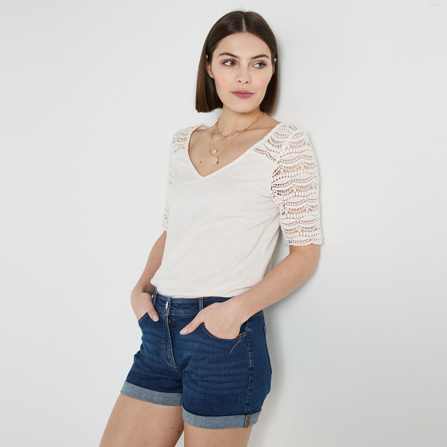 T-shirt col V femme