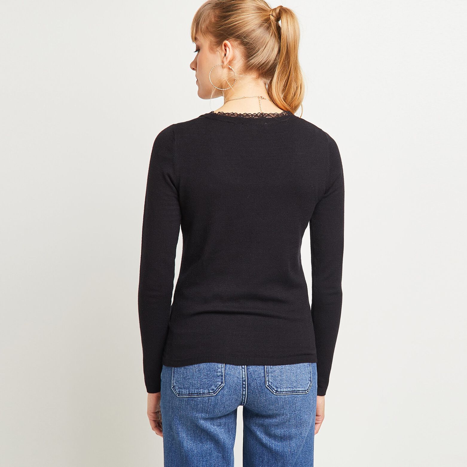 Pull col V noir femme