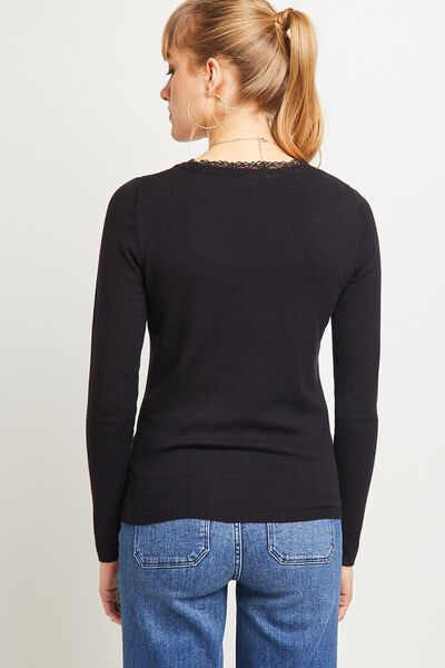 Pull col V noir femme