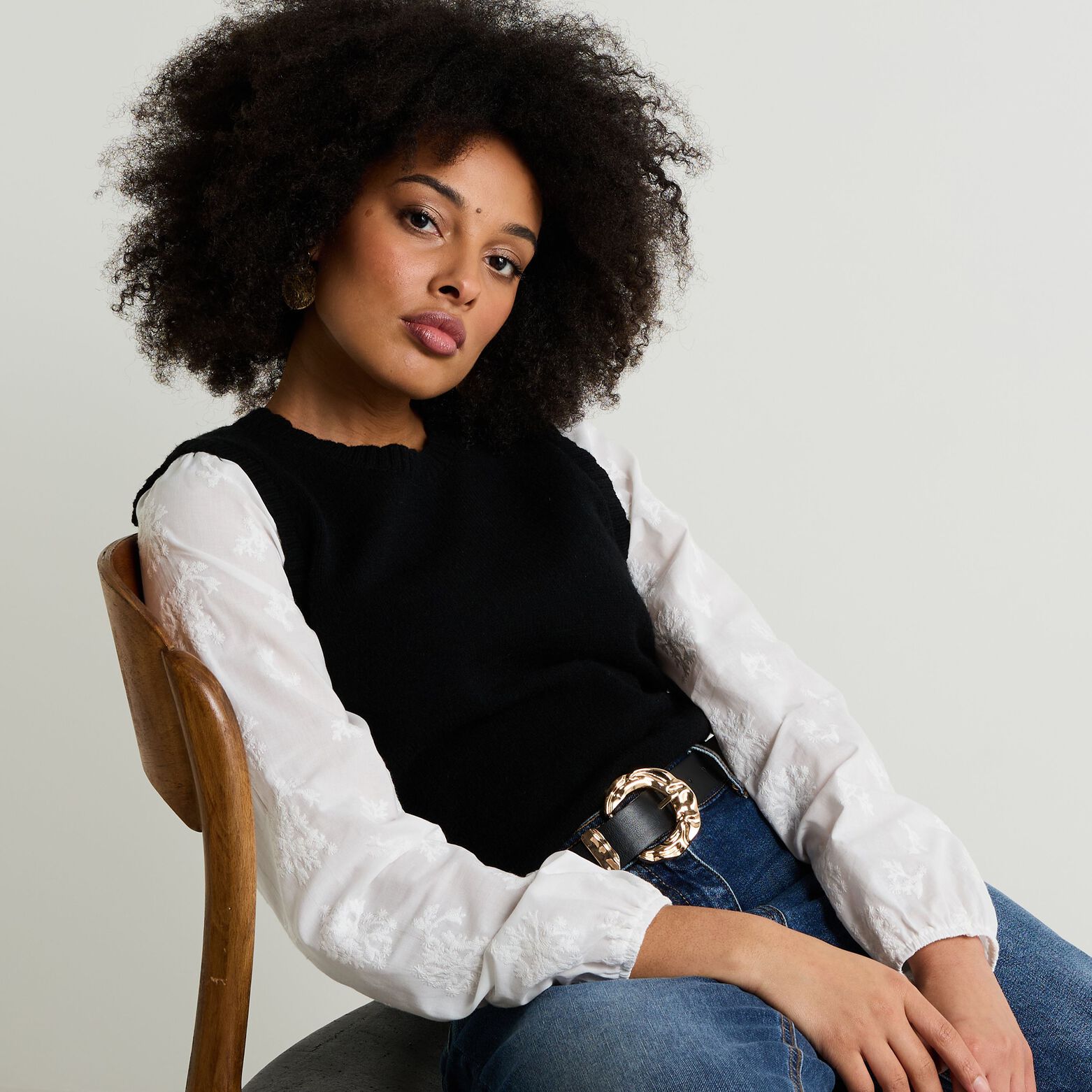 Pull bi-matière femme