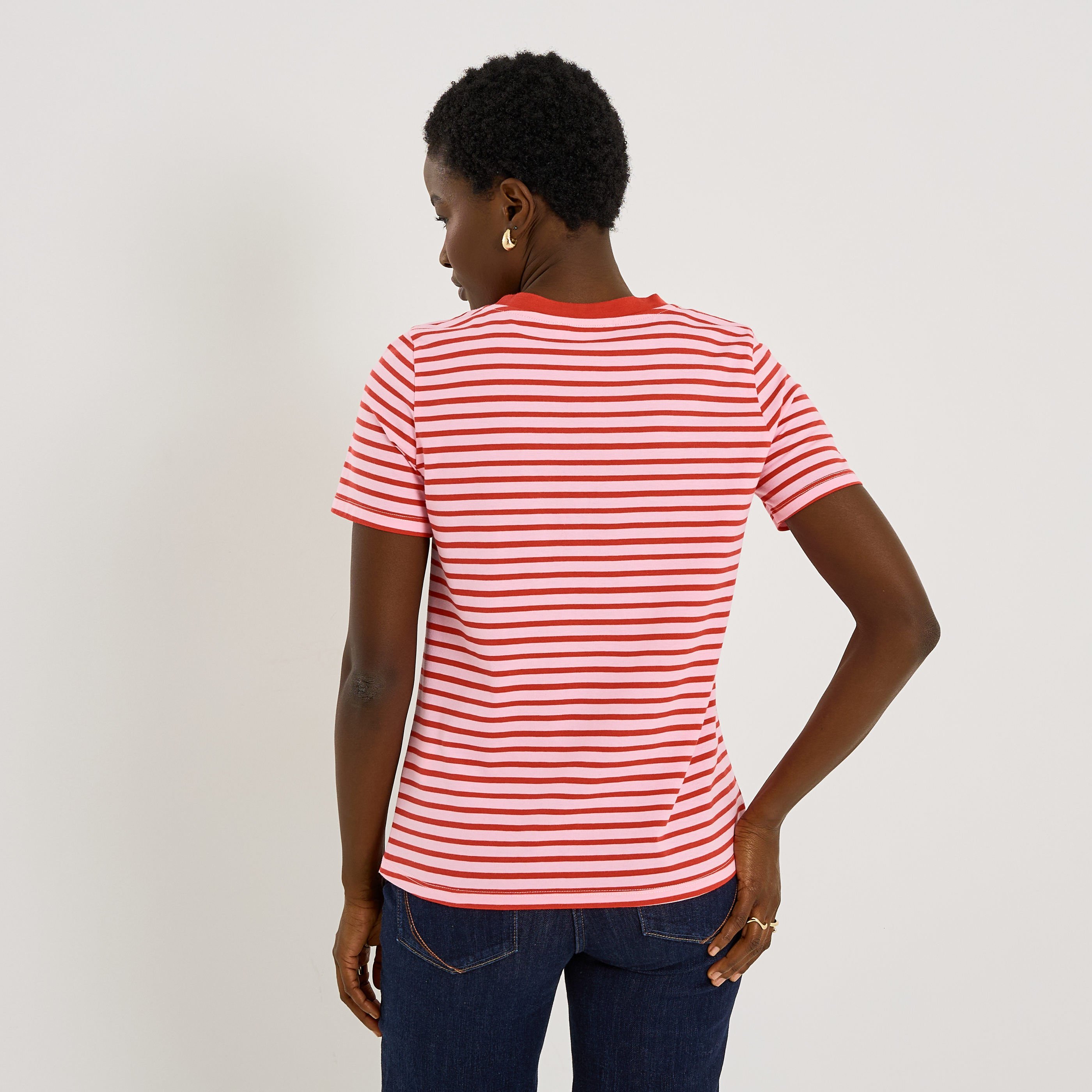 T-shirt col rond motif ray&eacute; femme