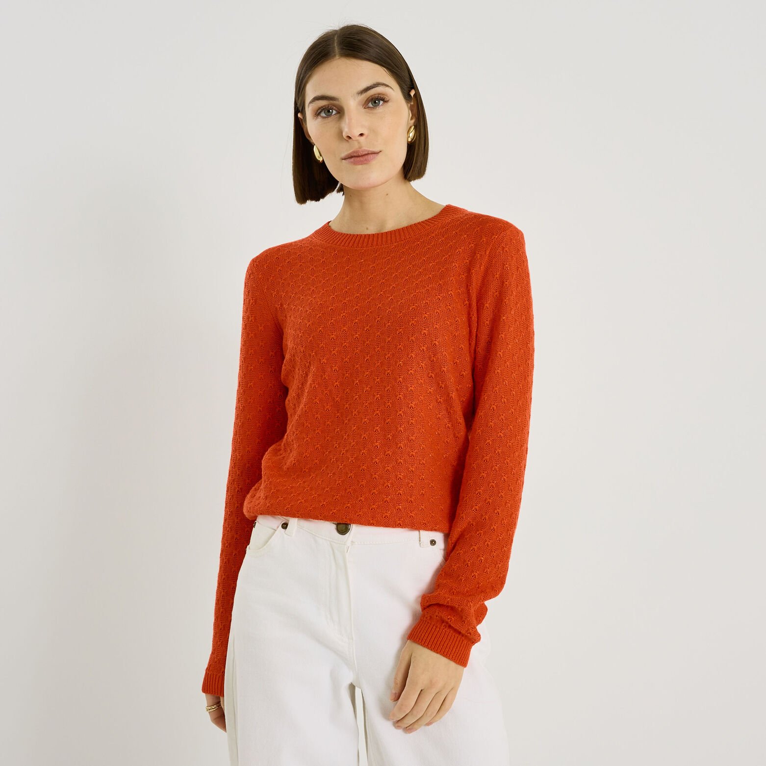 Pull maille en relief à col rond femme ROUGE | Graindemalice