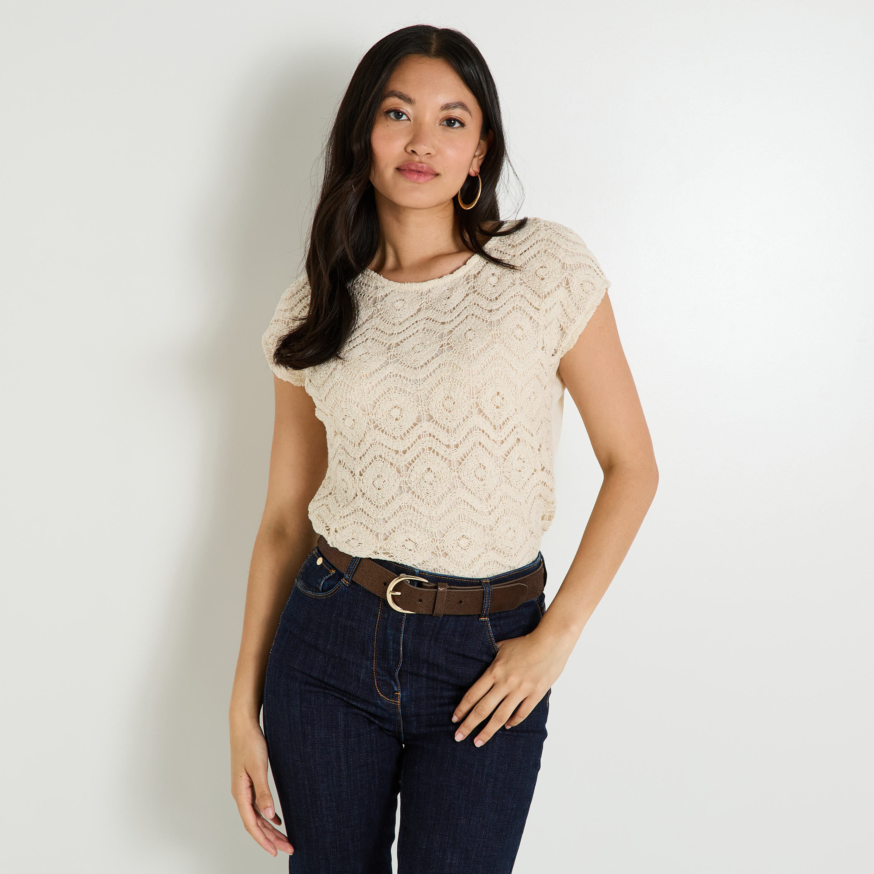 T-shirt col rond en crochet femme