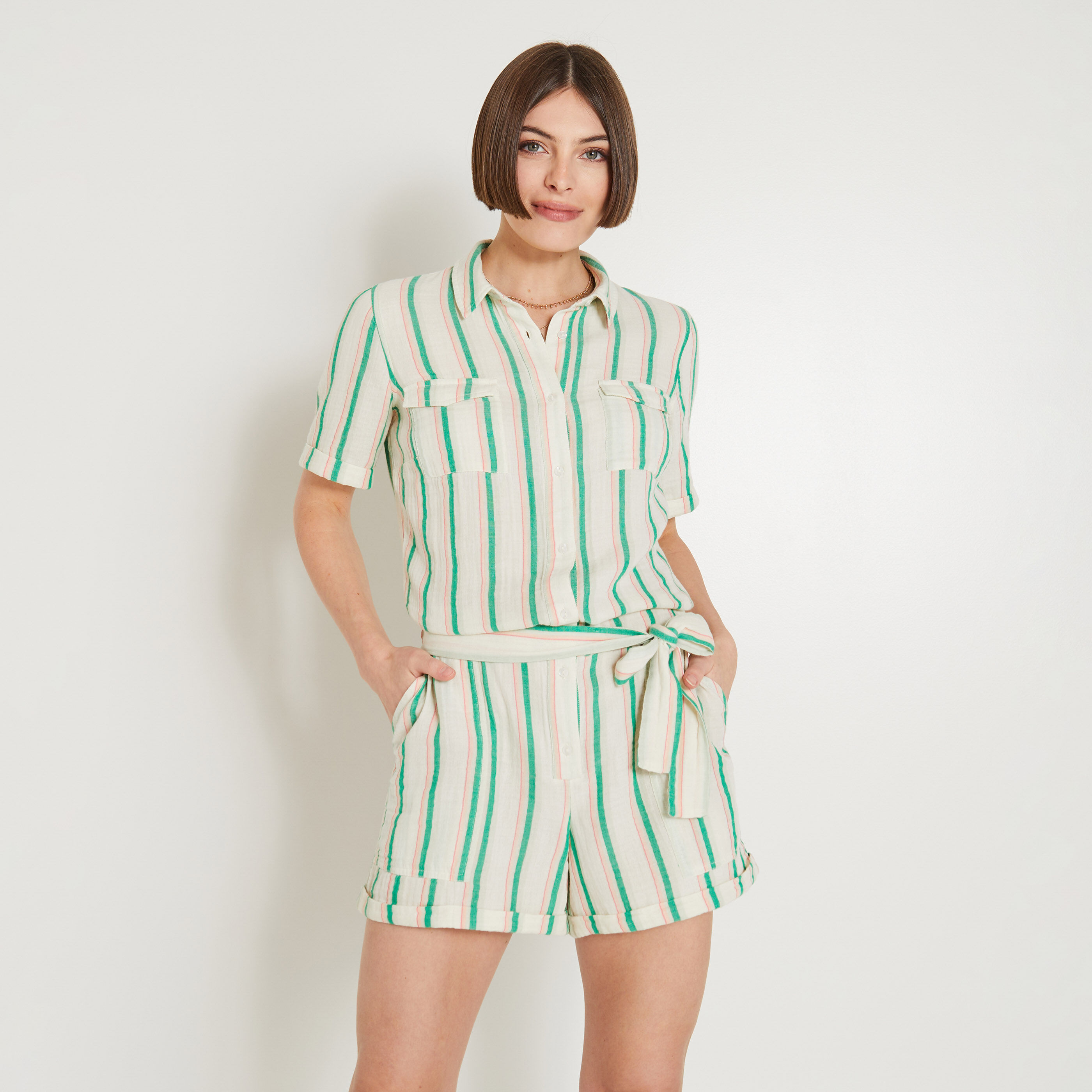 Combishort gaze de coton femme