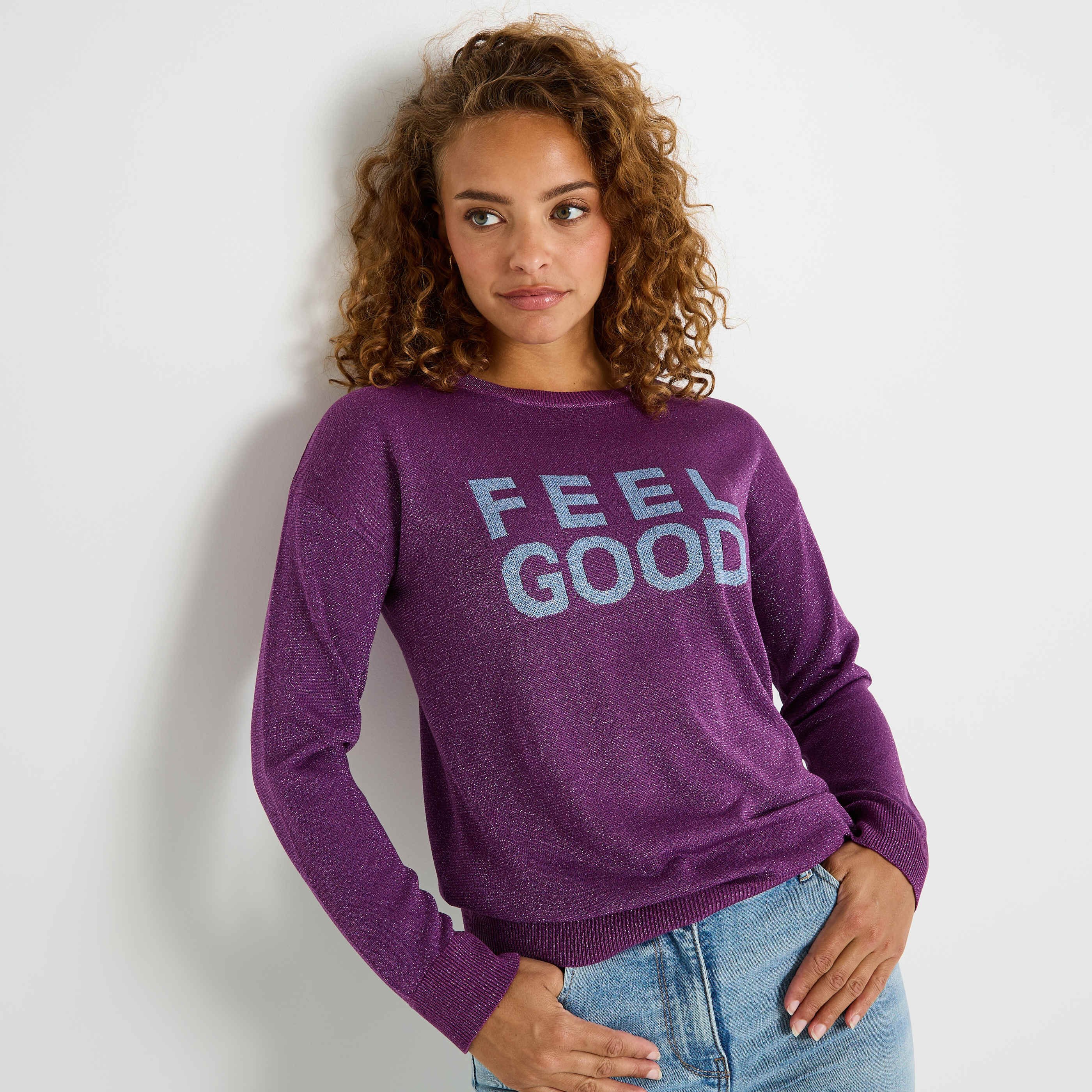 Pull brillant &agrave; manches longues femme