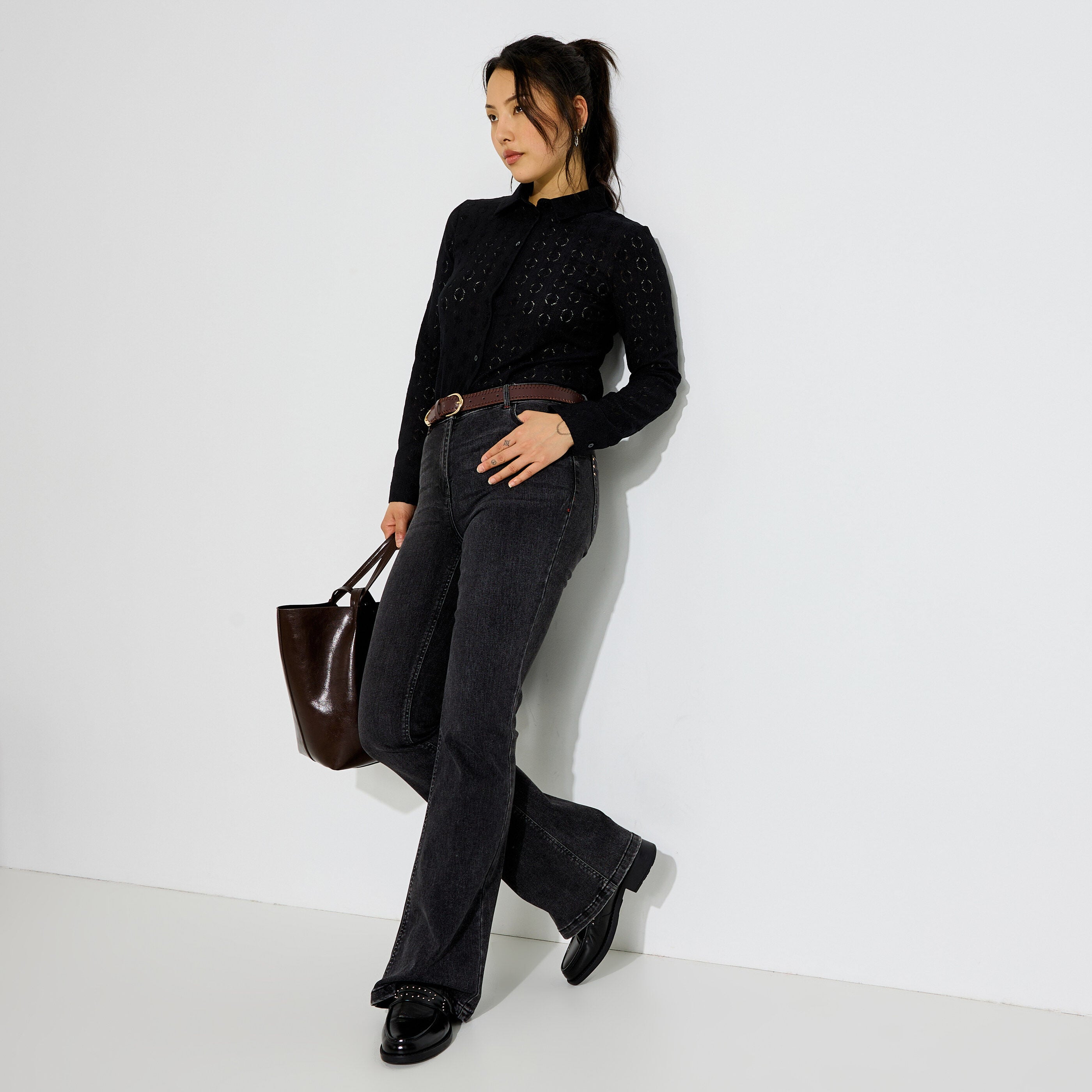 Chemise maille ajour&eacute;e femme