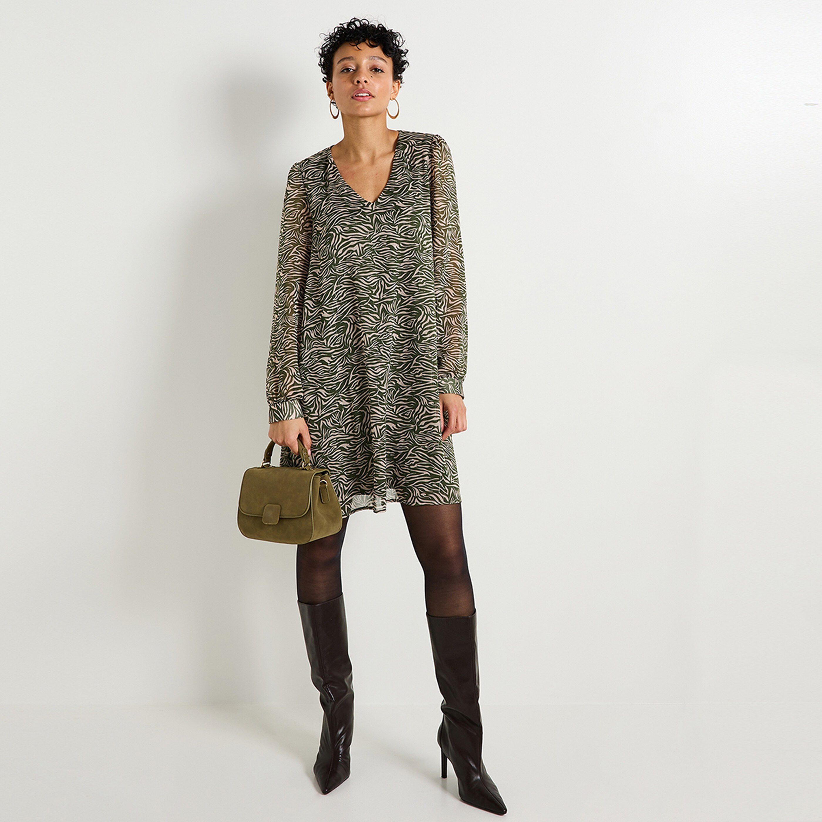 Robe voile imprim&eacute;e femme