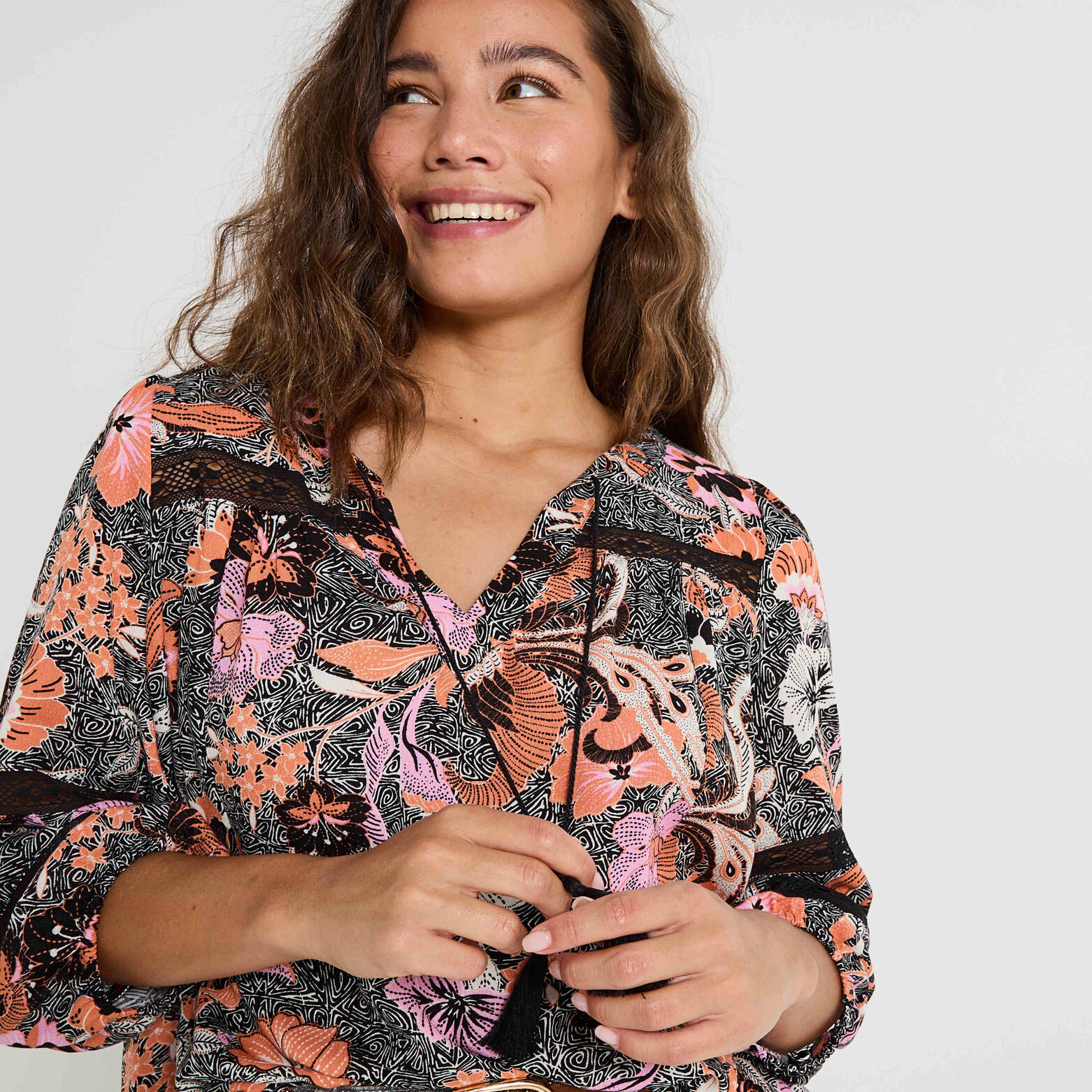 Blouse col V imprimée femme