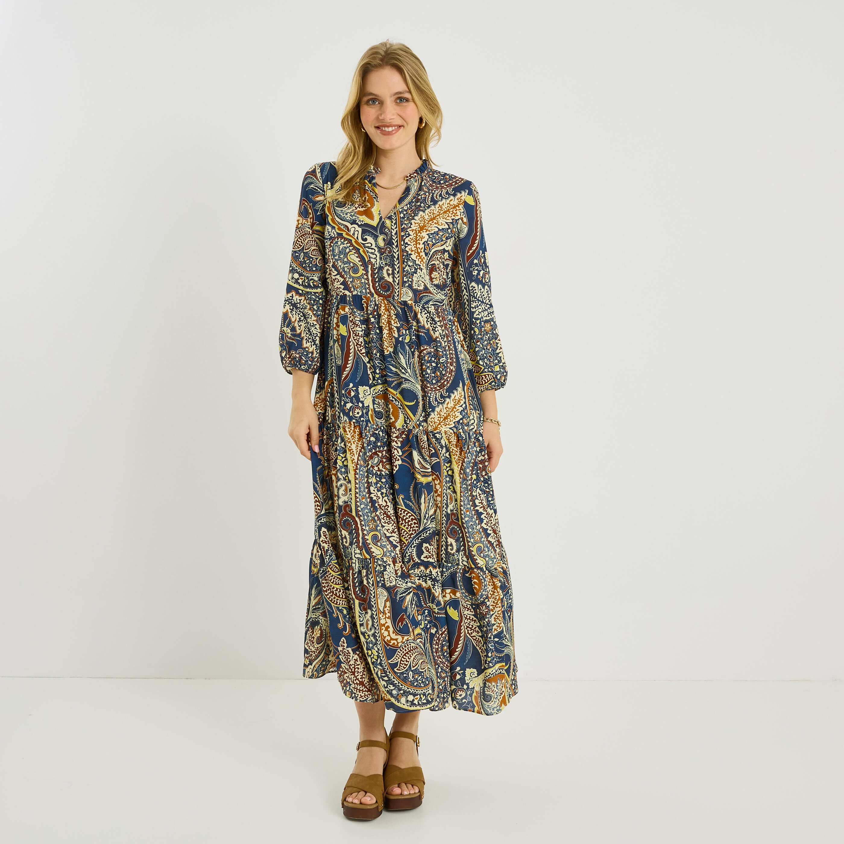 Robe boh&egrave;me longue &agrave; imprim&eacute; paisley