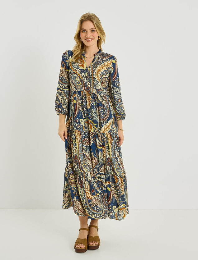 Robe boh&egrave;me longue &agrave; imprim&eacute; paisley