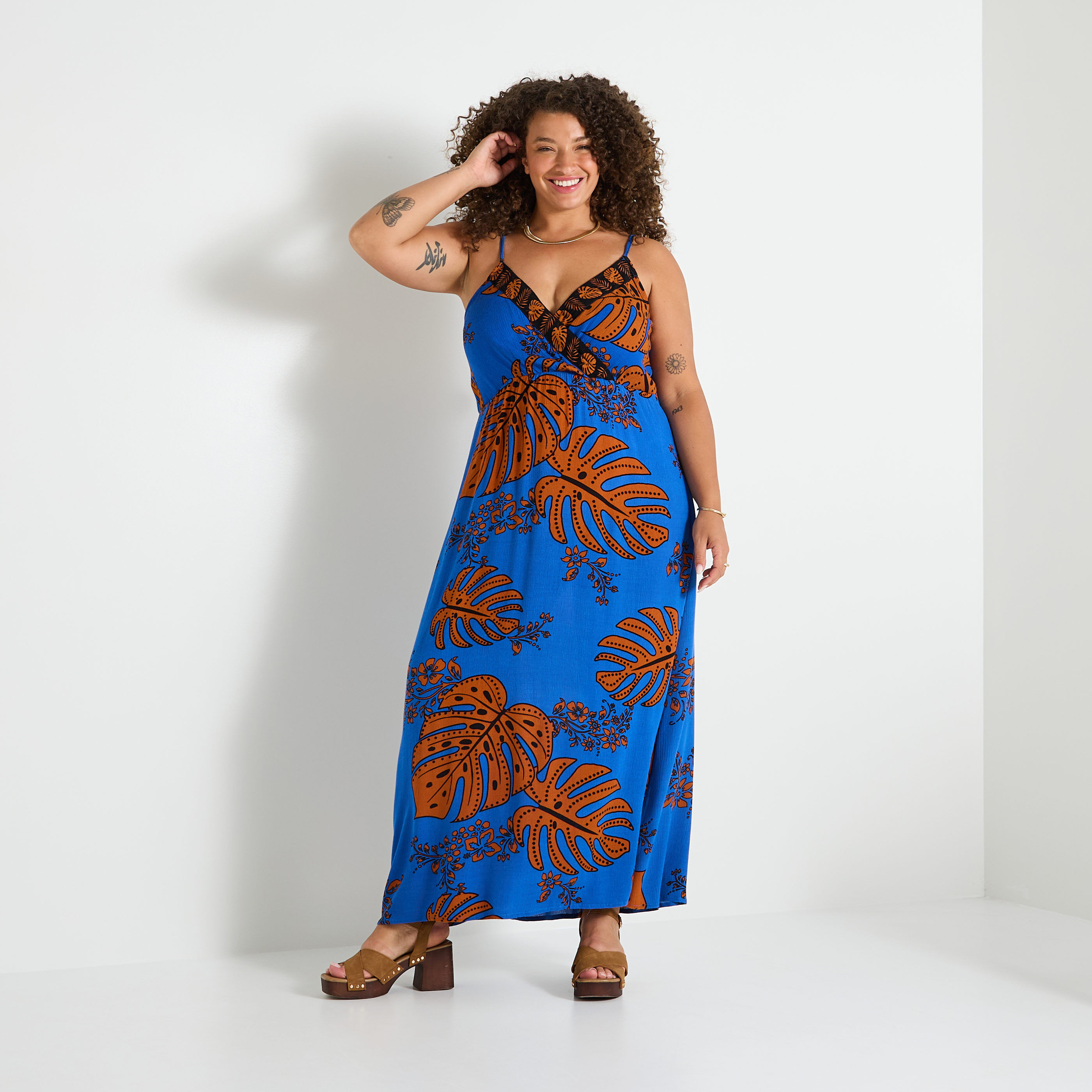 Robe longue imprim&eacute;e femme