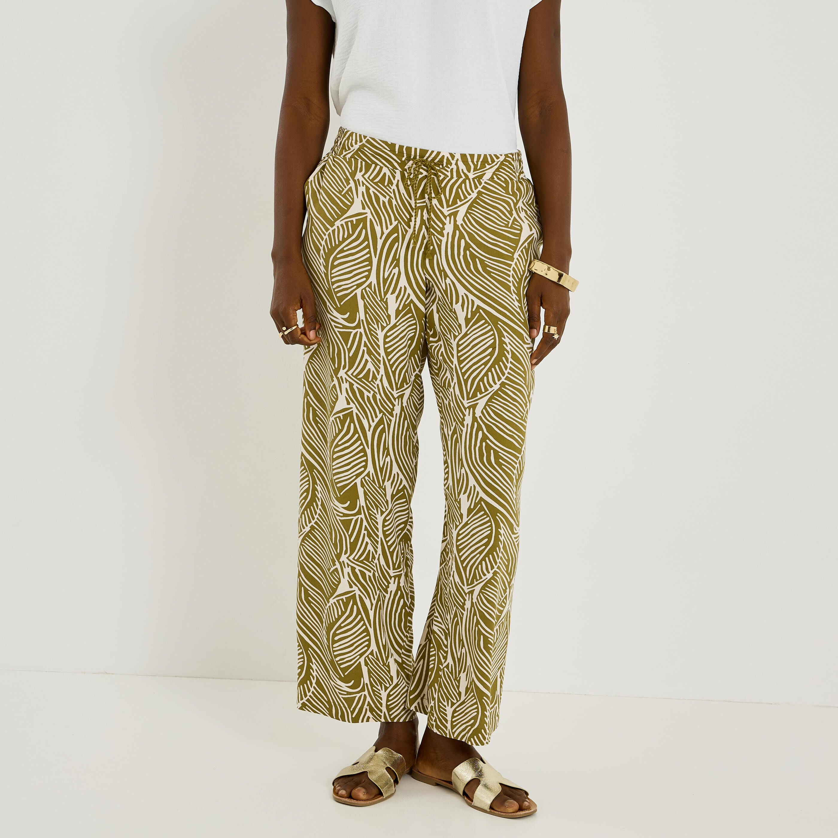 Pantalon large fluide imprim&eacute; femme