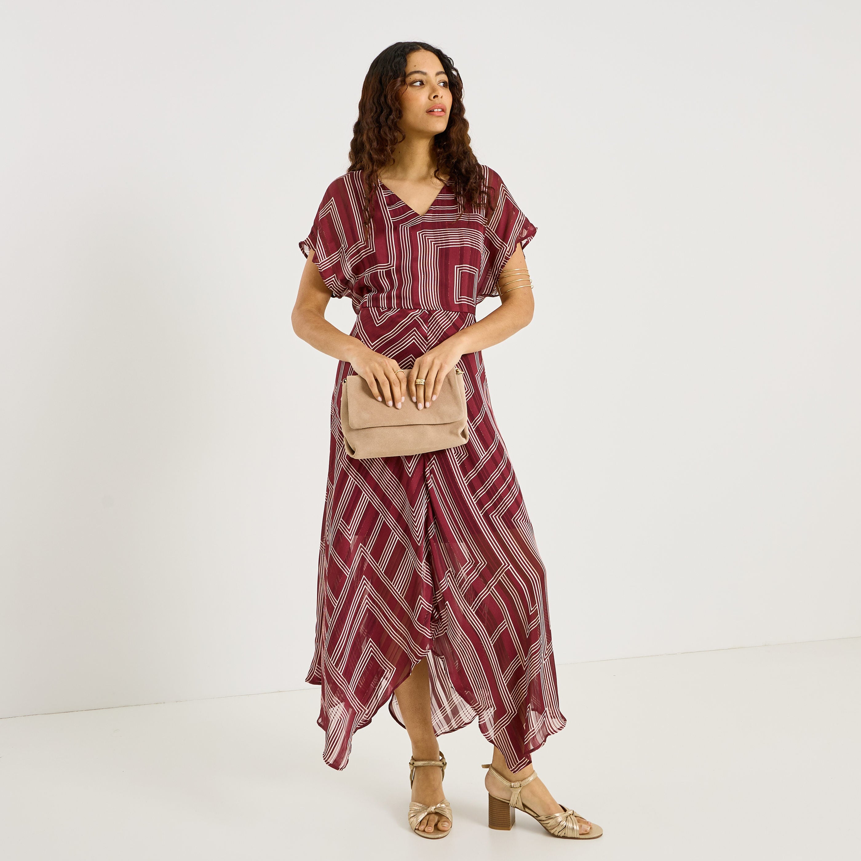 Robe longue habill&eacute;e imprim&eacute; g&eacute;om&eacute;trique