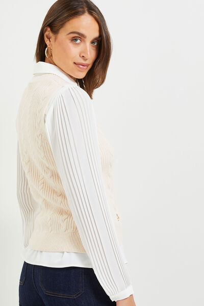 Pull sans manches broderie femme
