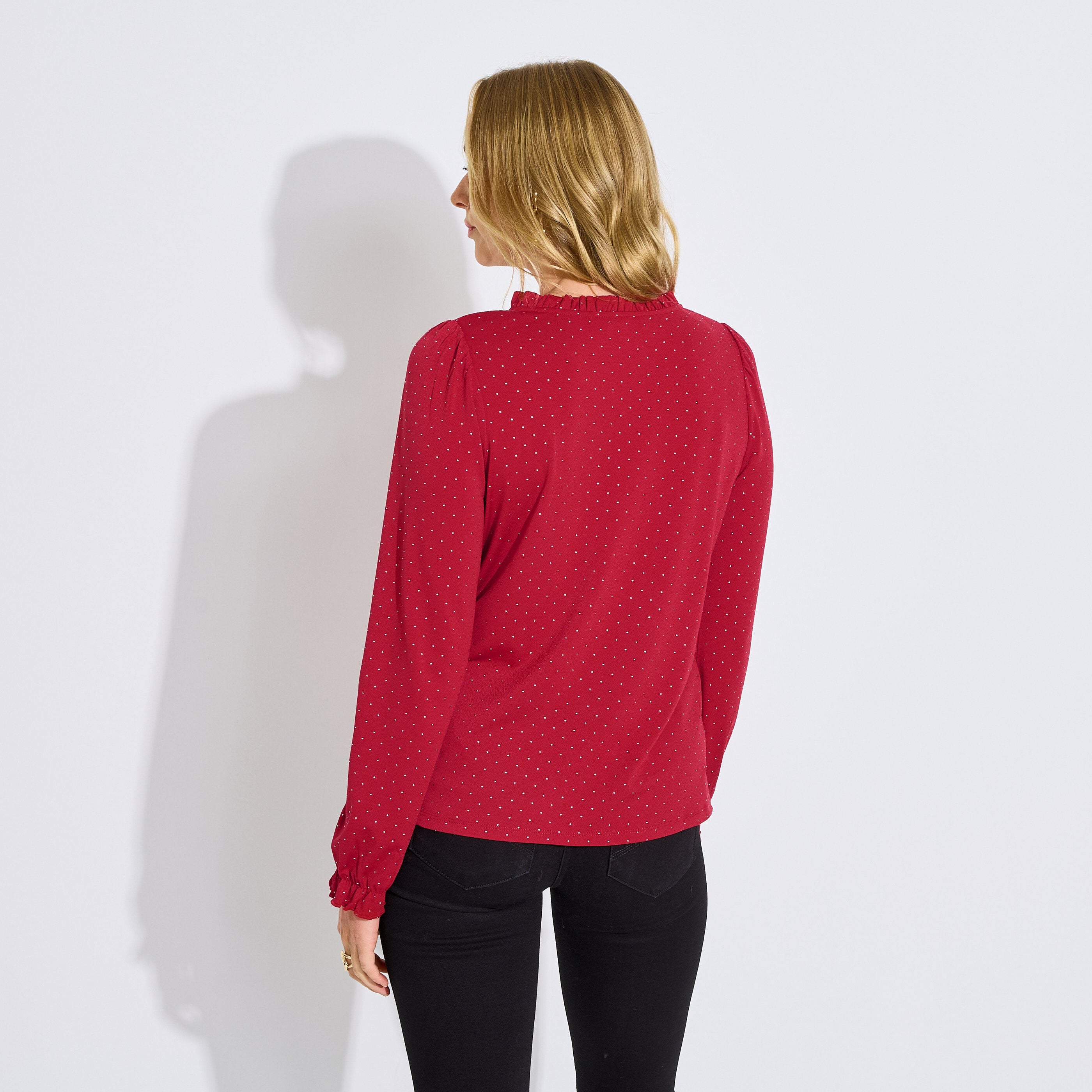 Blouse col V strass femme