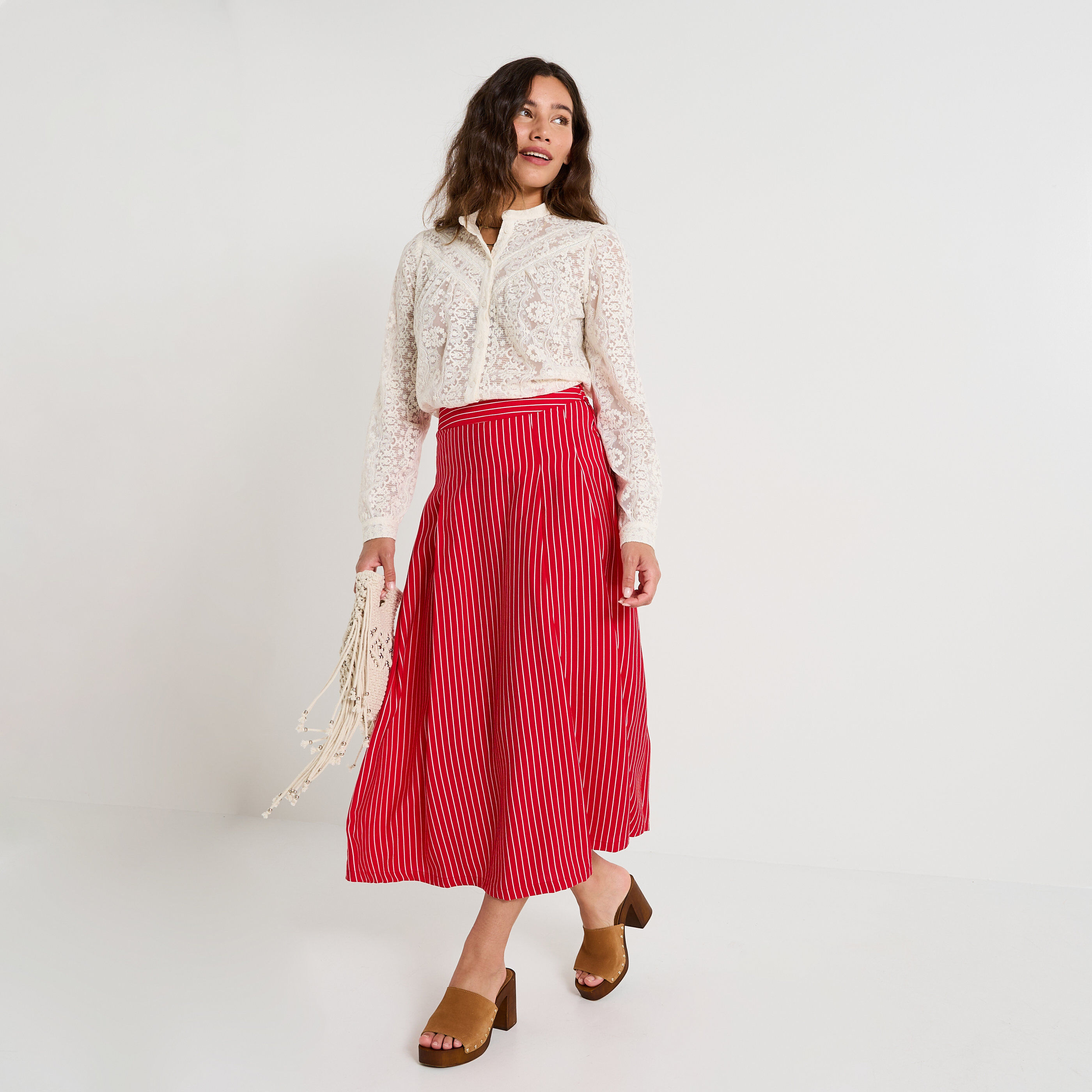 Jupe longue &eacute;vas&eacute;e &agrave; rayures