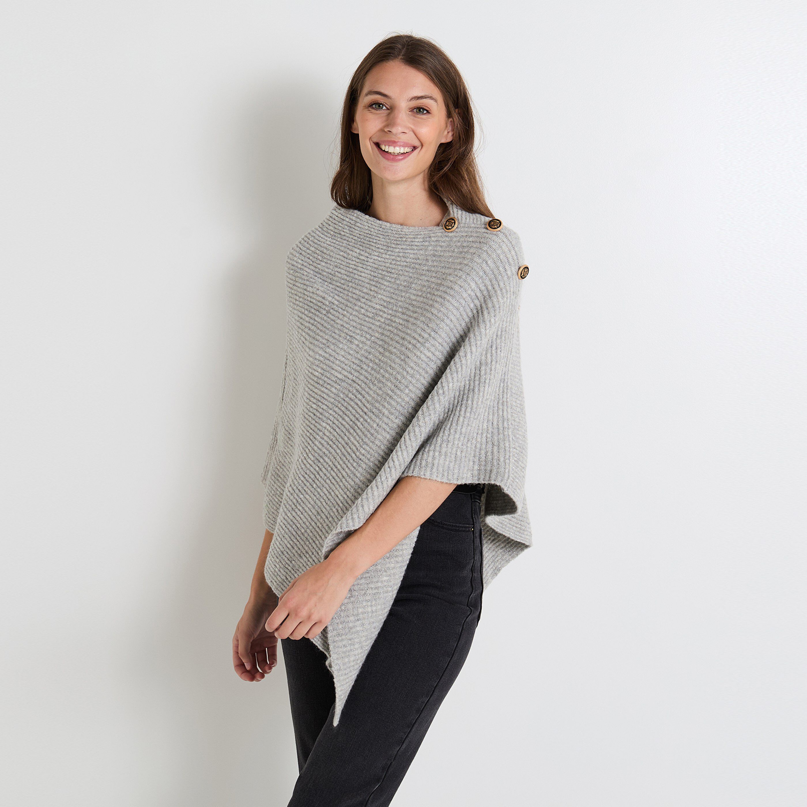 Poncho femme GRIS CHINE Graindemalice
