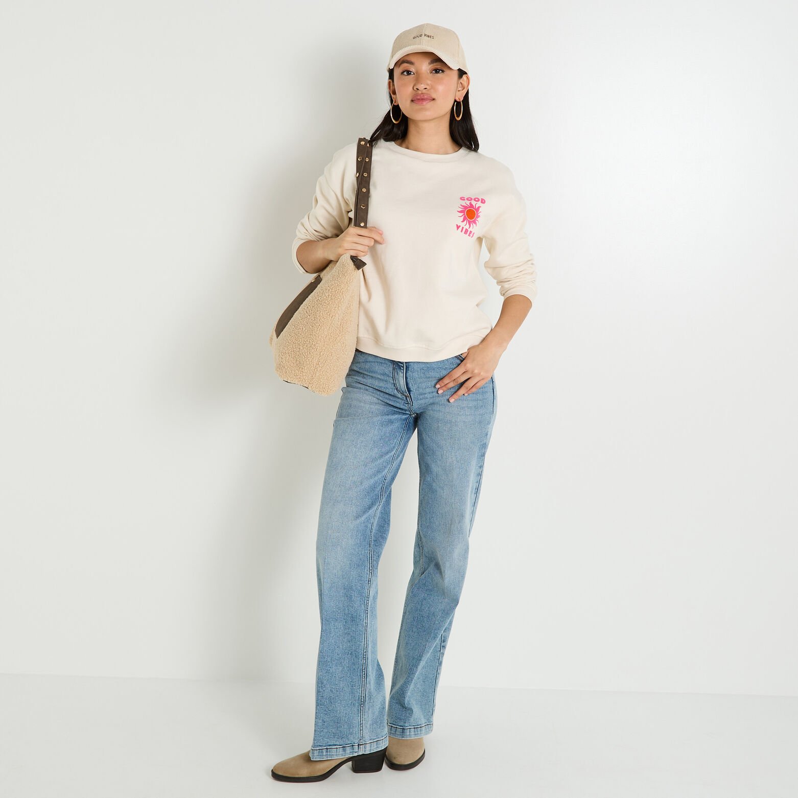 Sweat print good vibes femme