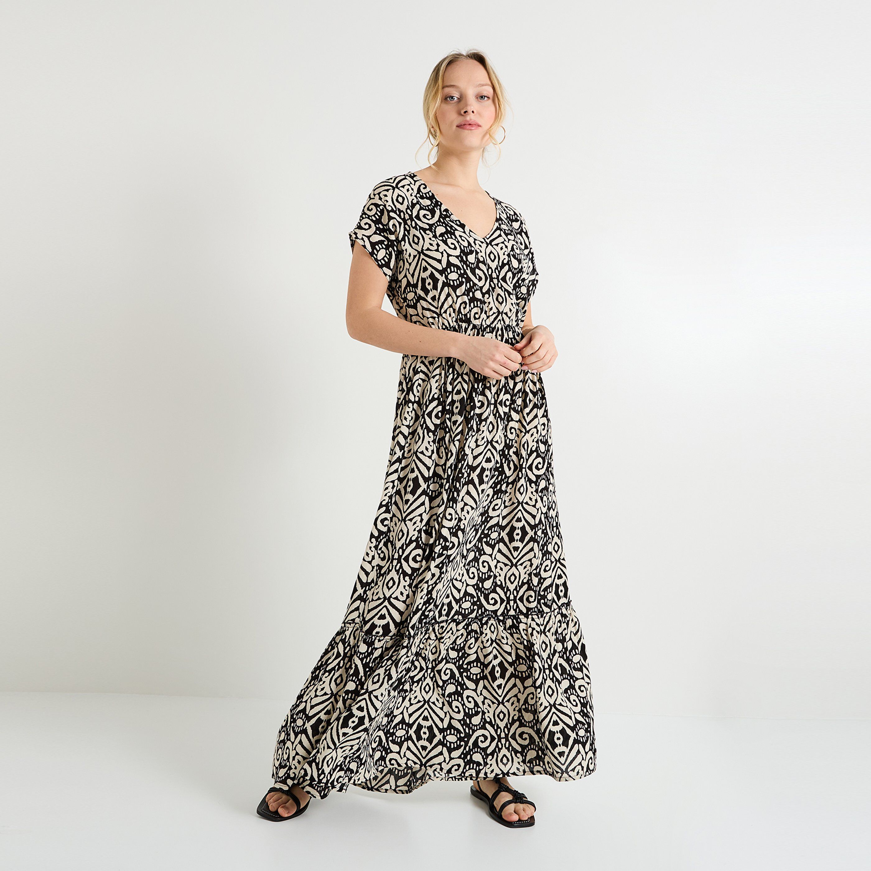 Robe longue imprim&eacute;e femme