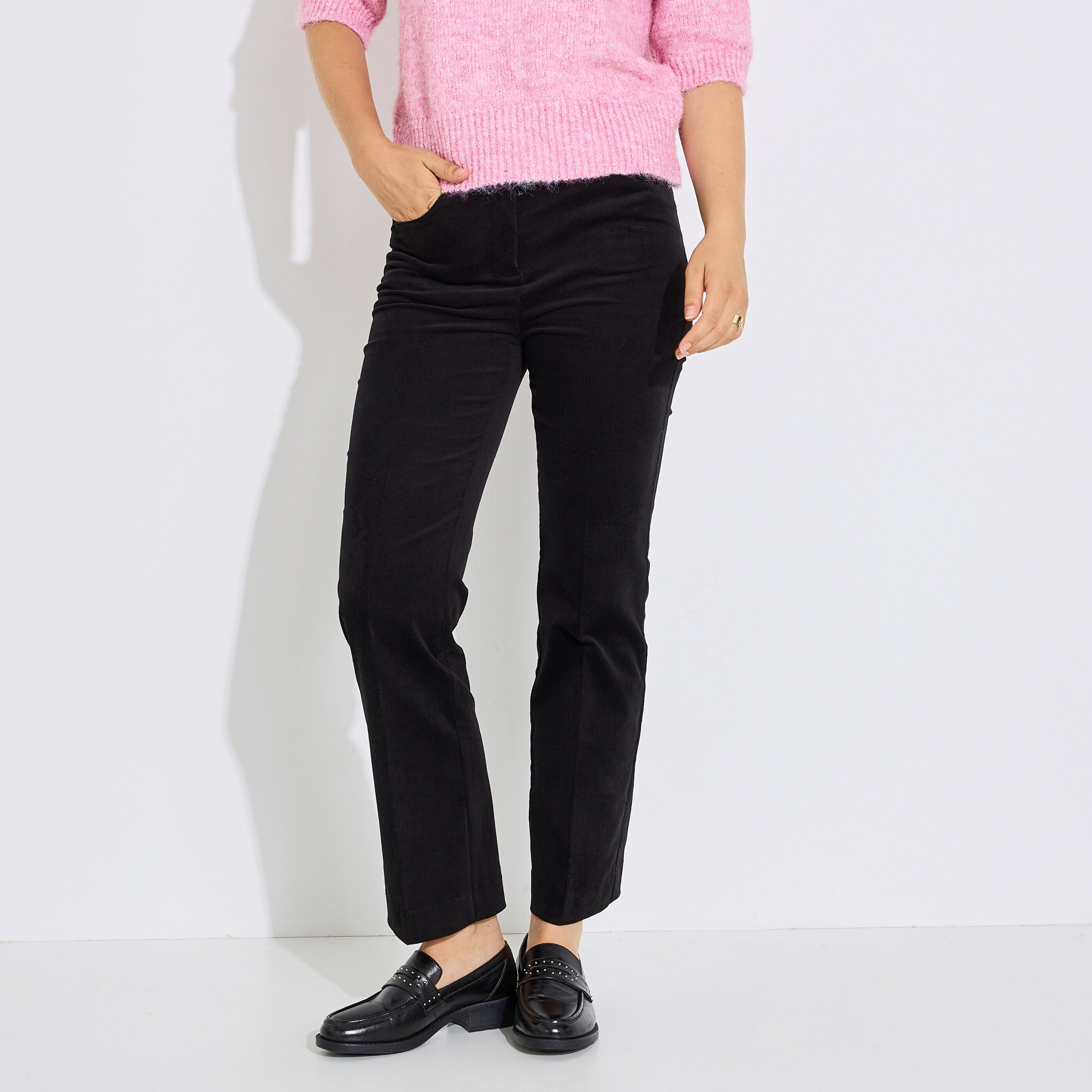 Pantalon droit velours raccourci femme