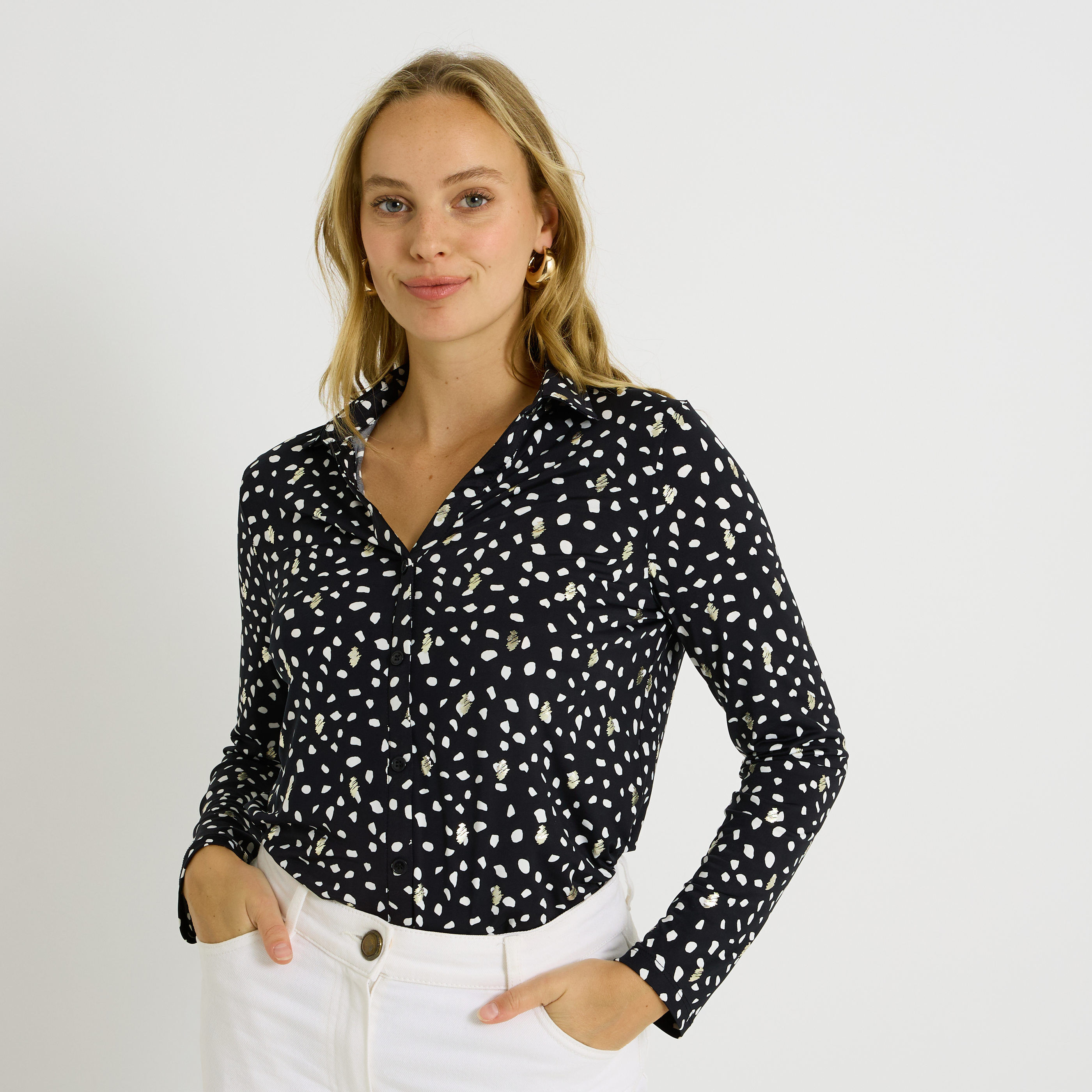 Chemise en maille imprim&eacute;e femme