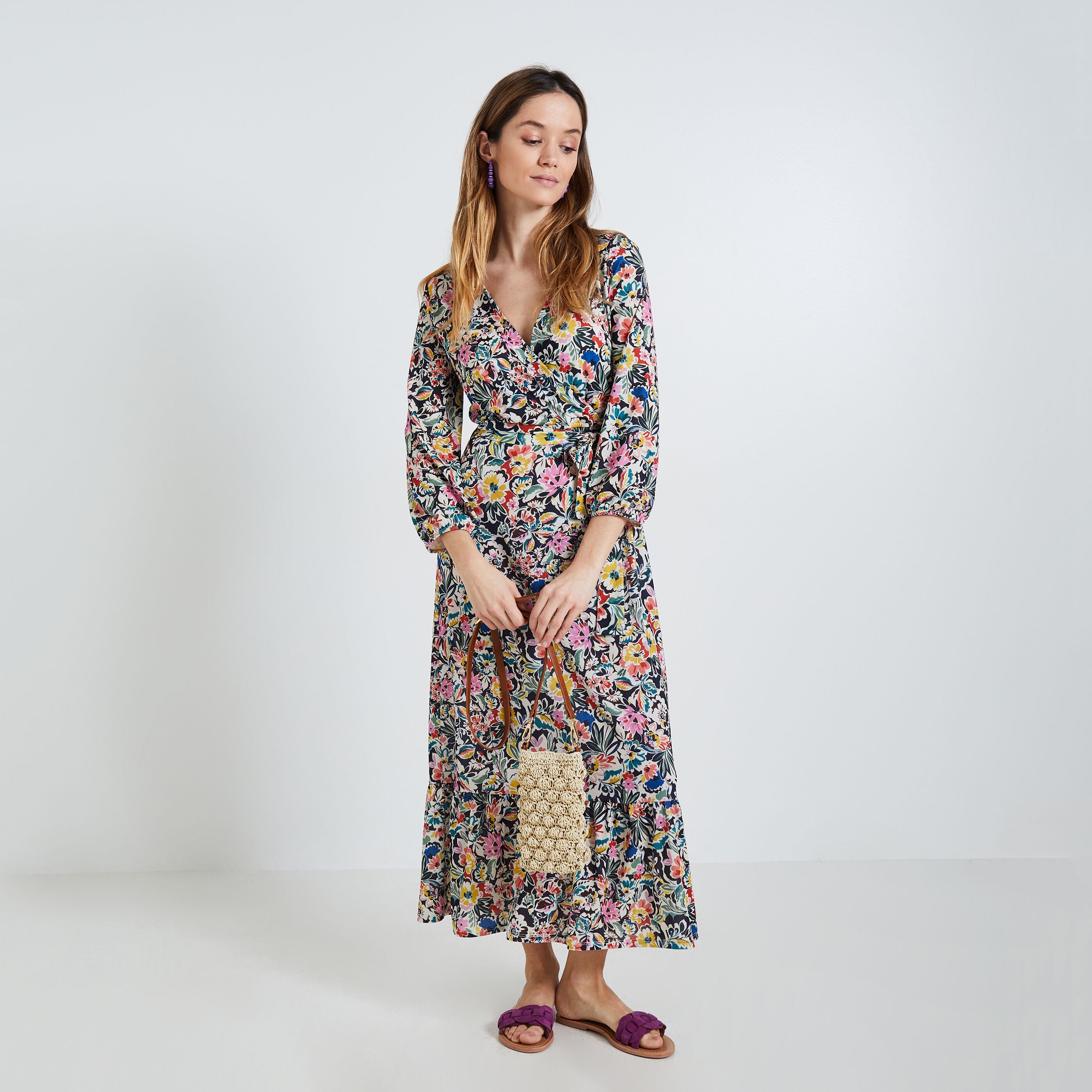 Robe longue imprim&eacute;e femme