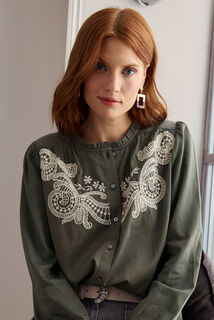 Chemisier broderies contrastées femme