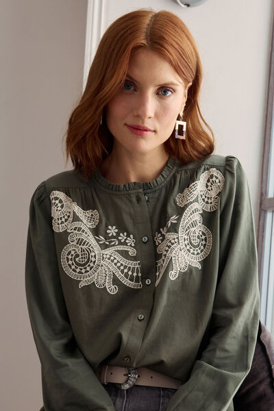 Chemisier broderies contrastées femme