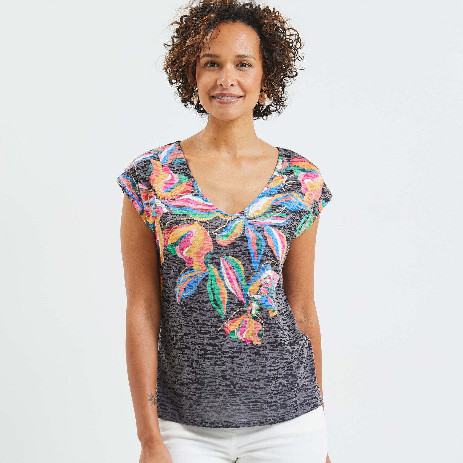 T-shirt fleuri femme