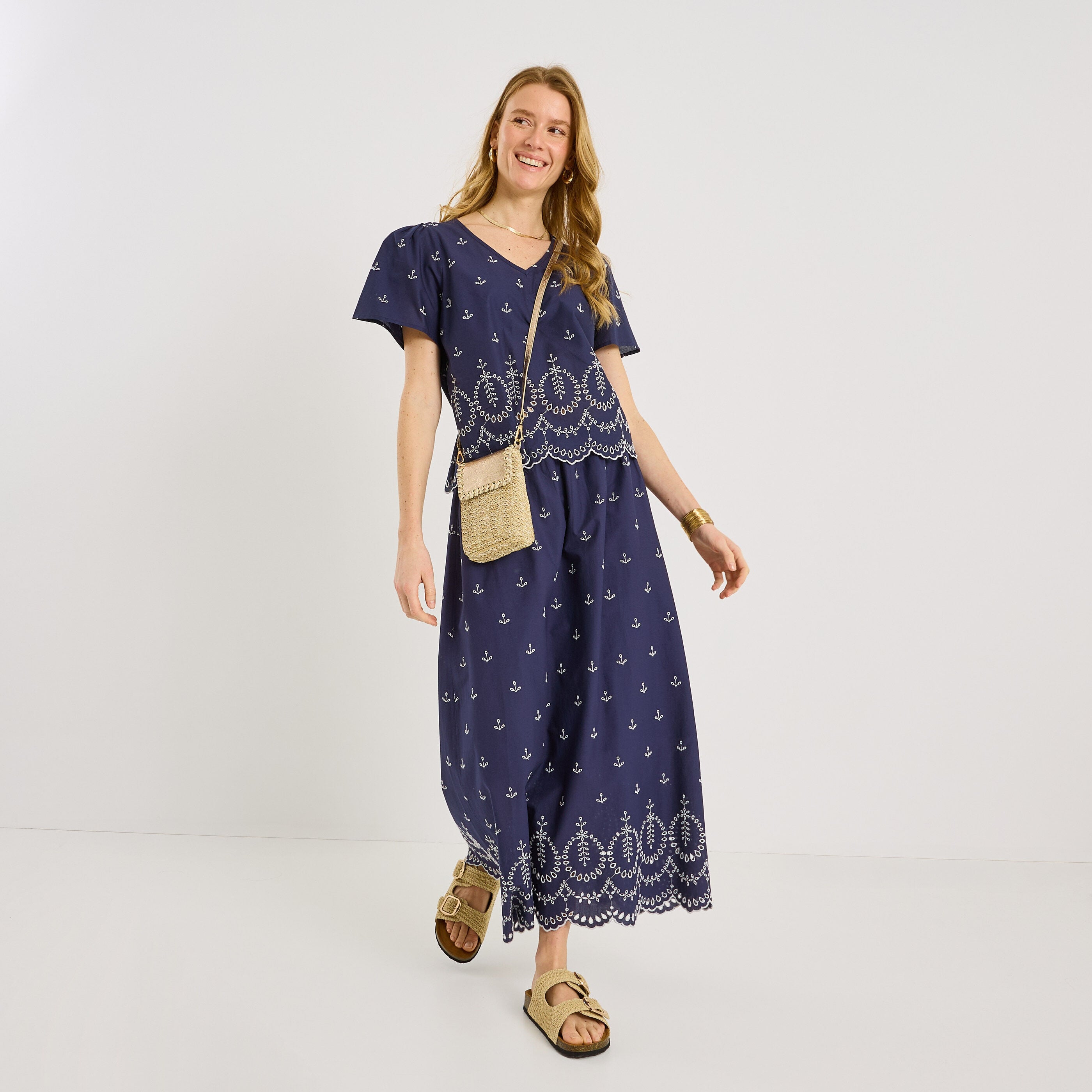 Blouse brod&eacute;e manches ballon femme