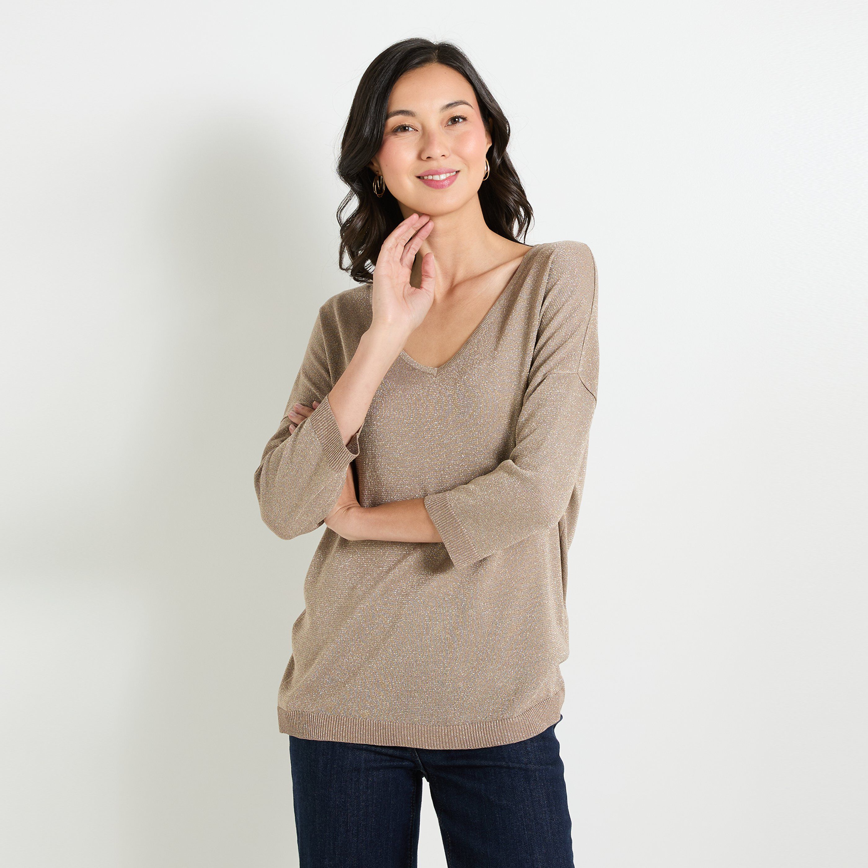 Pull col V femme MOKA Graindemalice