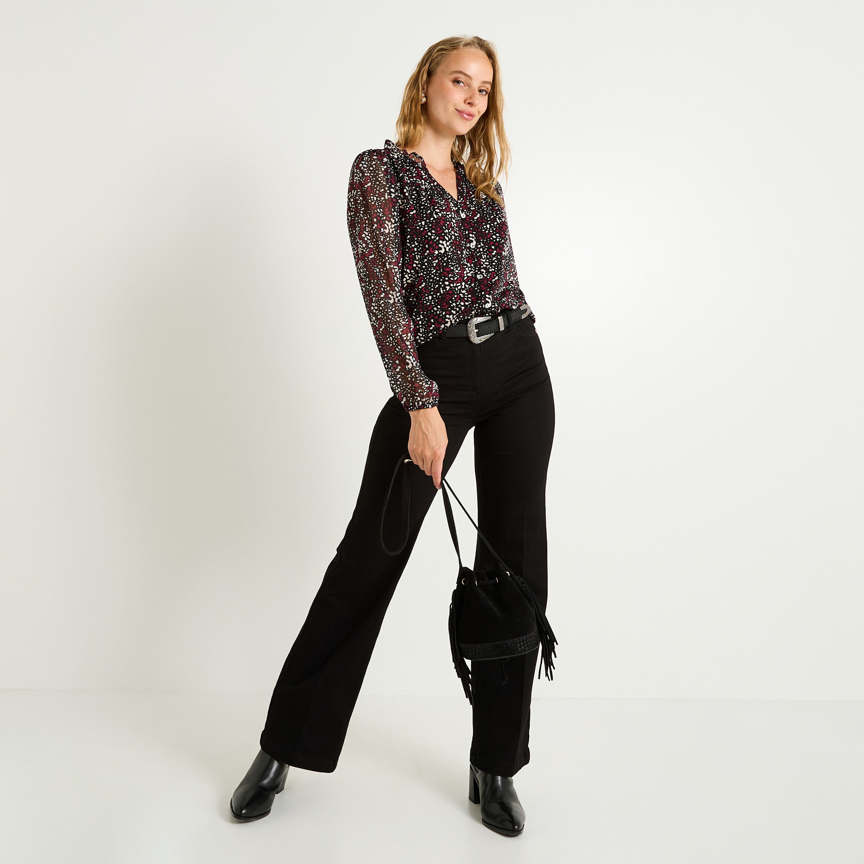 Blouse manches en voile paillet&eacute; femme